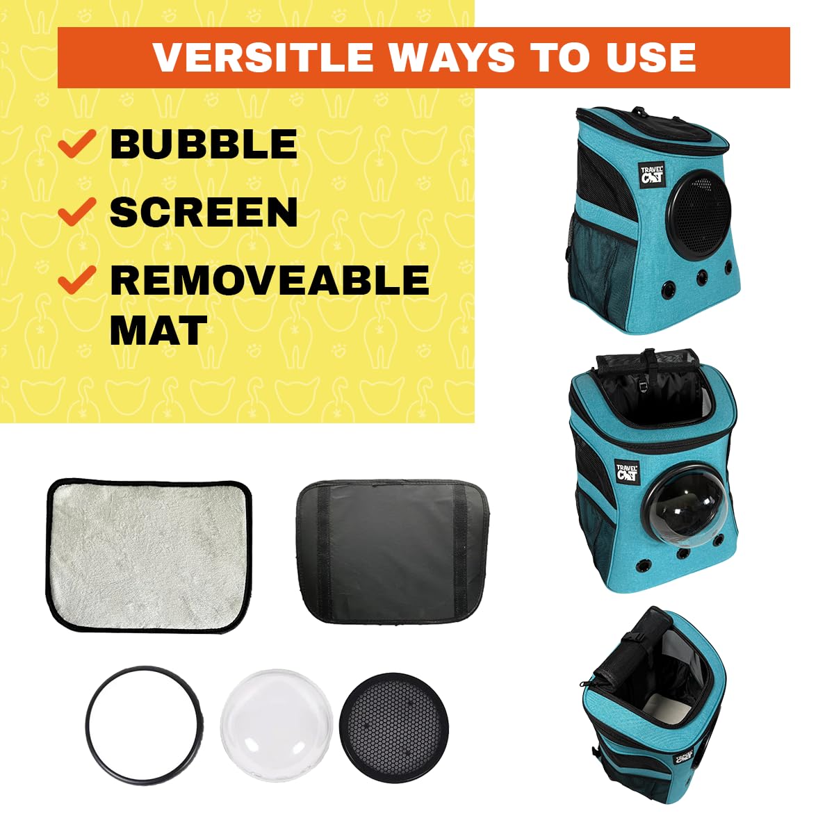 Fat Cat Backpack Carrier - Airline Approved Cat Carrier With Space Capsule Bubble For For Small Cats, Kitten - Premium Aqua Cat