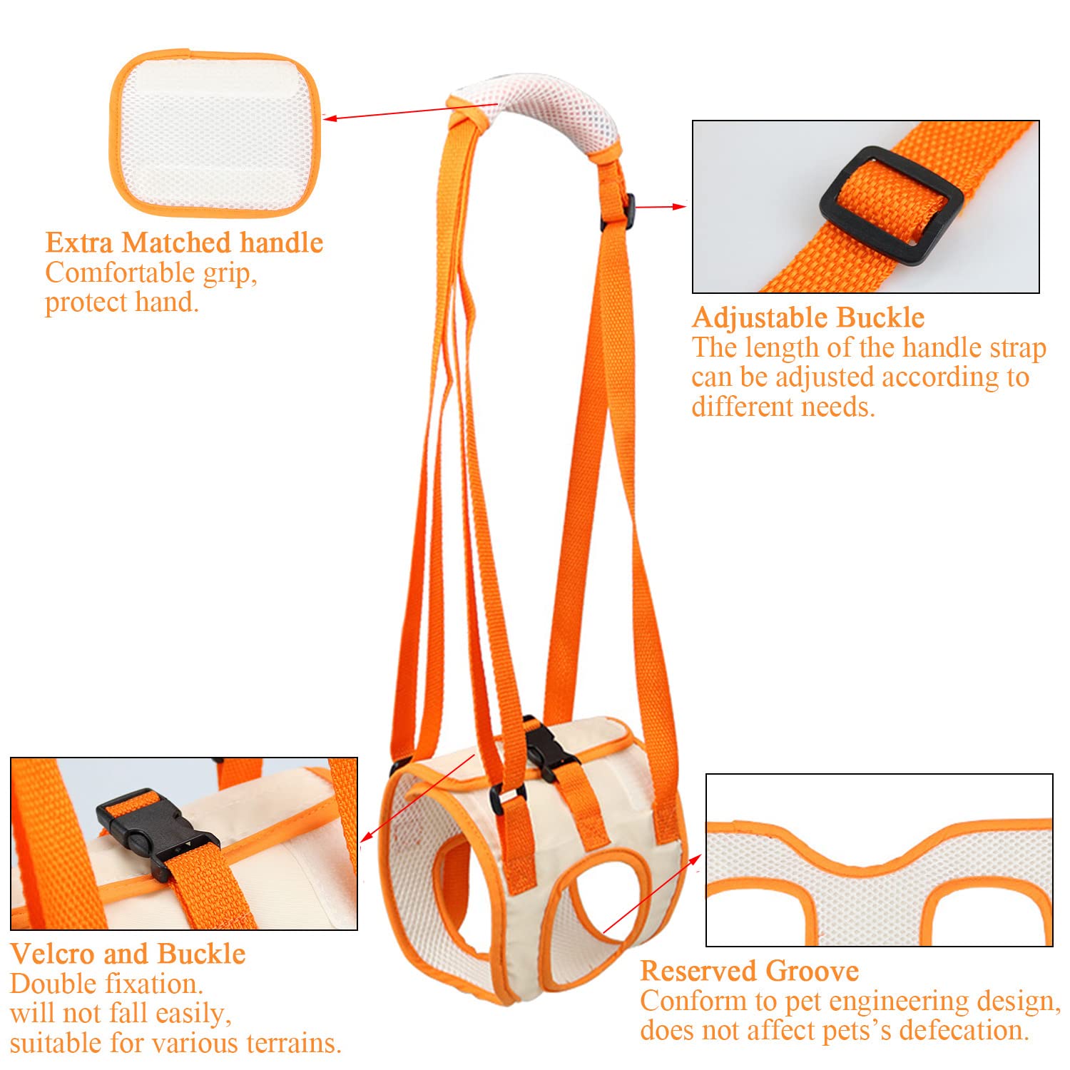 Qiyadin Dog Support Harness For Back Legs, Dog Sling For Small Medium Large Dogs Hind Leg Support, Dog Lifter For Rear Legs Mobility And Elderly Dogs (Orange, L)