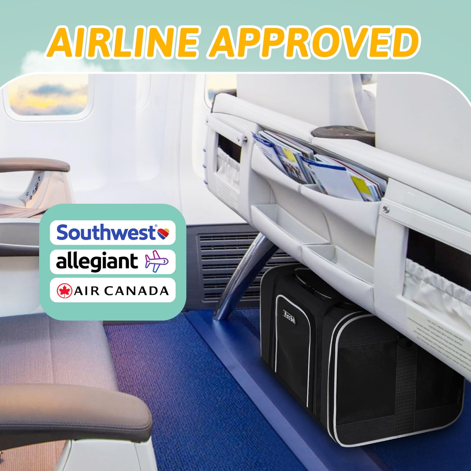 Petskd Pet Carrier 17X13X9.5 Southwest Airline Approved, Pet Travel Carrier Bag For Small Cats And Dogs, Soft Dog Carrier For 1-15 Lbs Pets,Dog Cat Carrier With Safety Lock Zipper (Black)