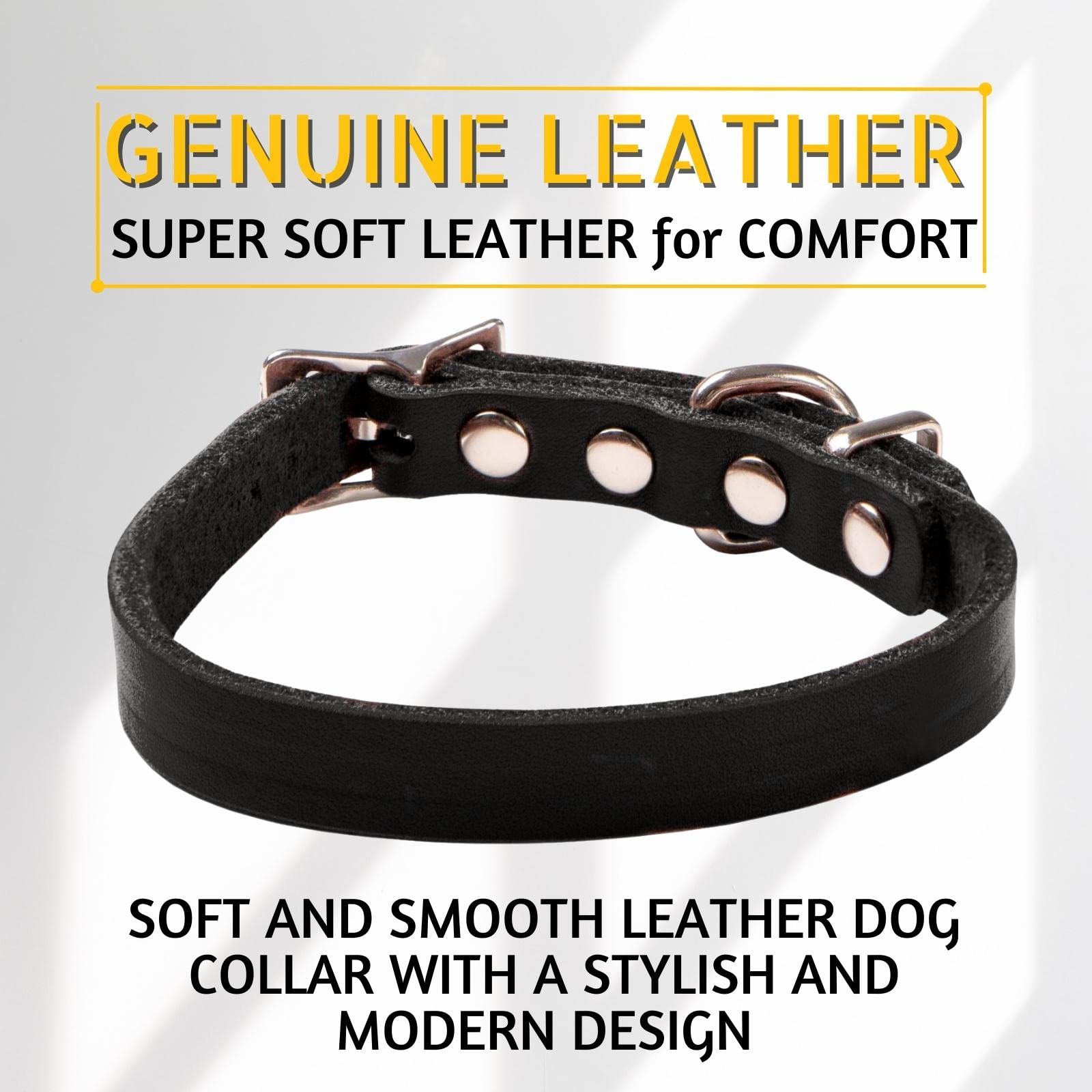 Adityna Extra-Small Leather Dog Collar For Xs Dogs - Classic, Soft, Strong, Heavy Duty, Handmade Top-Grain Leather - For Walking