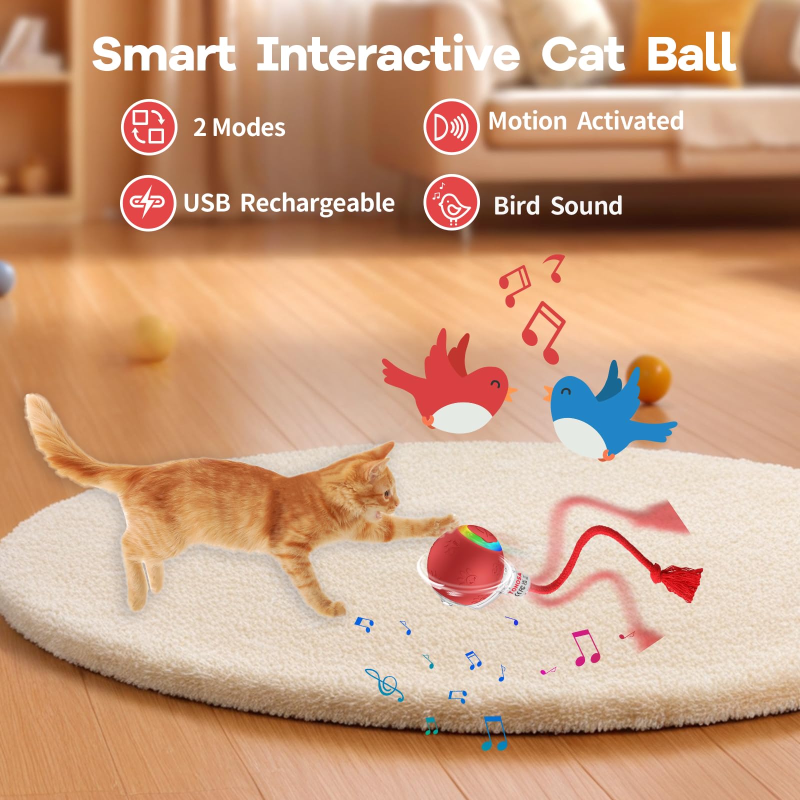 Tonosa Interactive Cat Toys For Bored Indoor Cats - Motion Activated, Rgb Lighting, 2 Speed Settings & 3 Modes - For Cats & Kitt