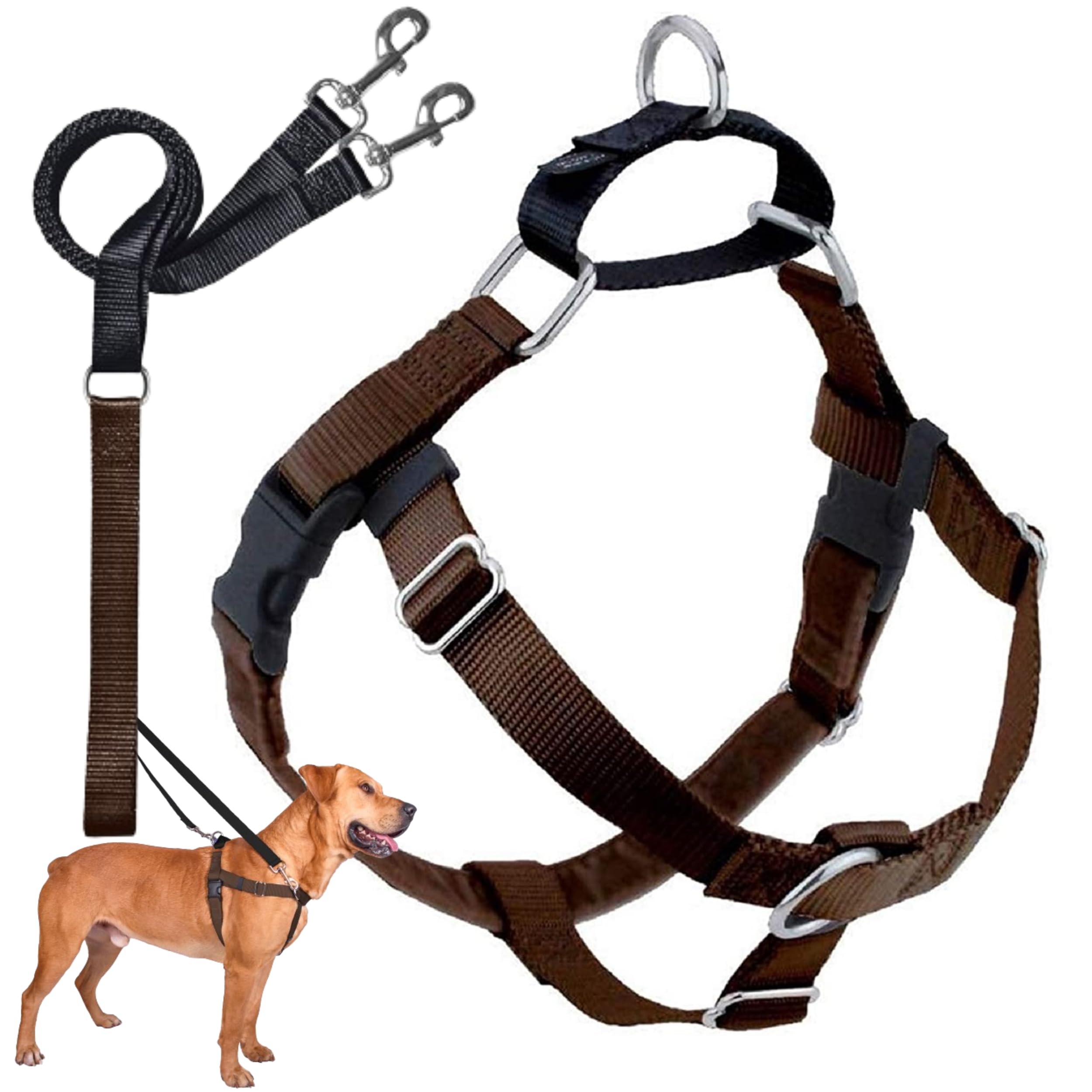 2 Hounds Design Freedom No Pull Dog Harness, Adjustable Harness And Leash Set, Easy Walking & Comfortable Control, Fits Small, Medium & Large Dogs, Solid Colors, Made In Usa, 1' Xl, Brown