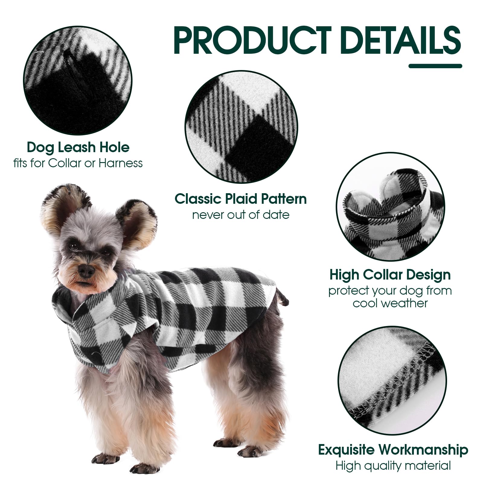 Kuoser Stretch Dog Fleece Vest, Soft Classic Plaid Dog Sweater For Cats & Small Dogs With Leash Hole