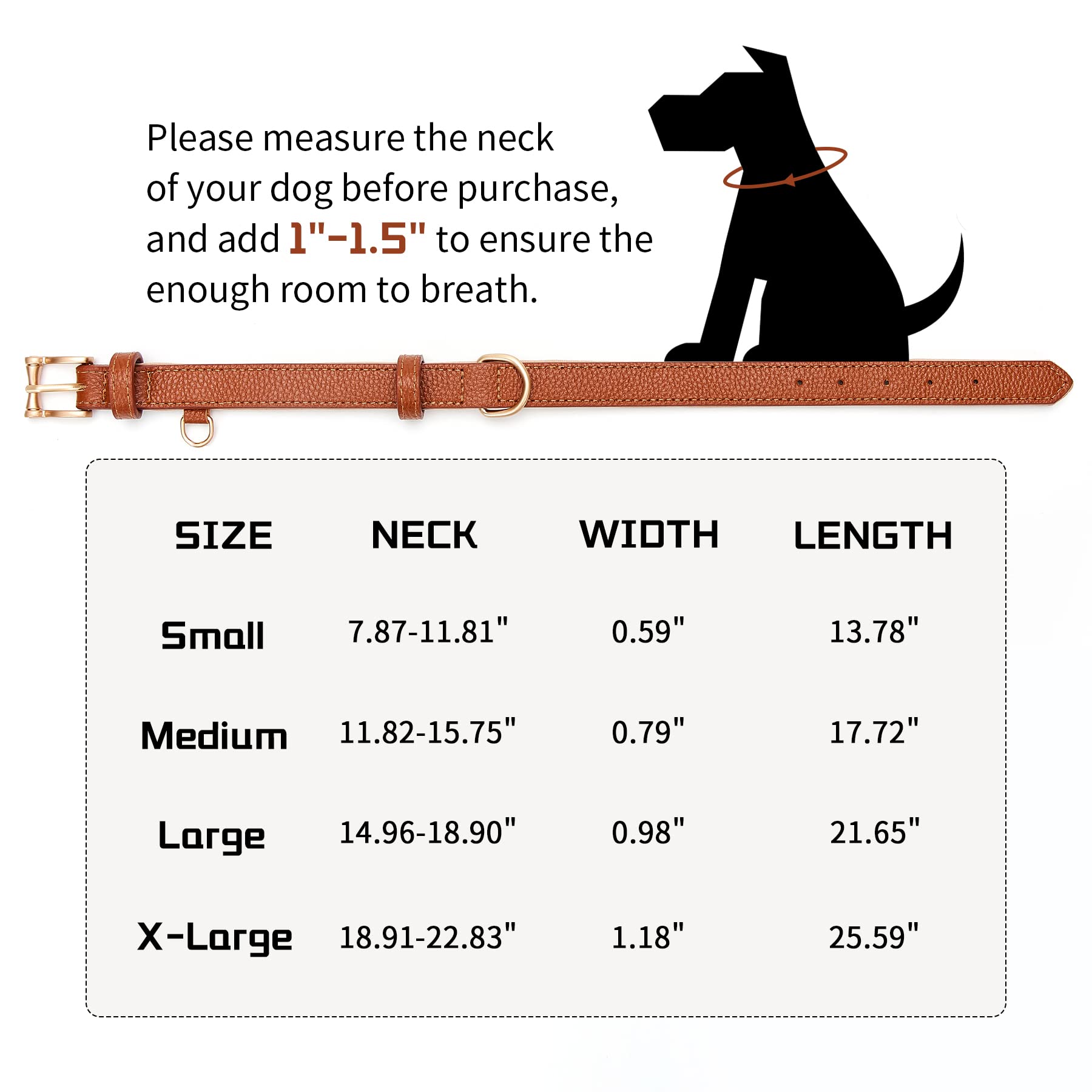 Blu&Ben Genuine Leather Dog Collars Classic Soft Padded Leather Collar Stylish Breathable Dog Collar For Small Medium Large Dogs