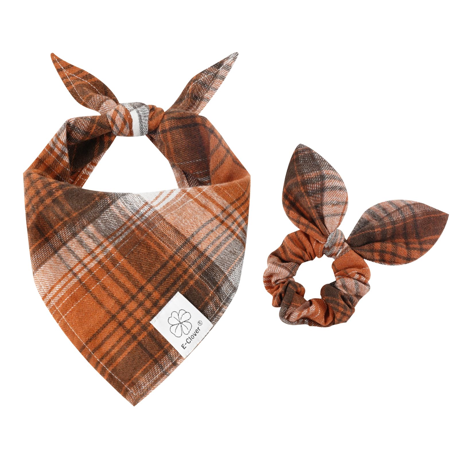 E-Clover Fall Dog Bandana & Matching Scrunchie-Christmas Dog Bandana Triangle Plaid Pet Scarf Bib For Medium Large Dogs Girl Boy