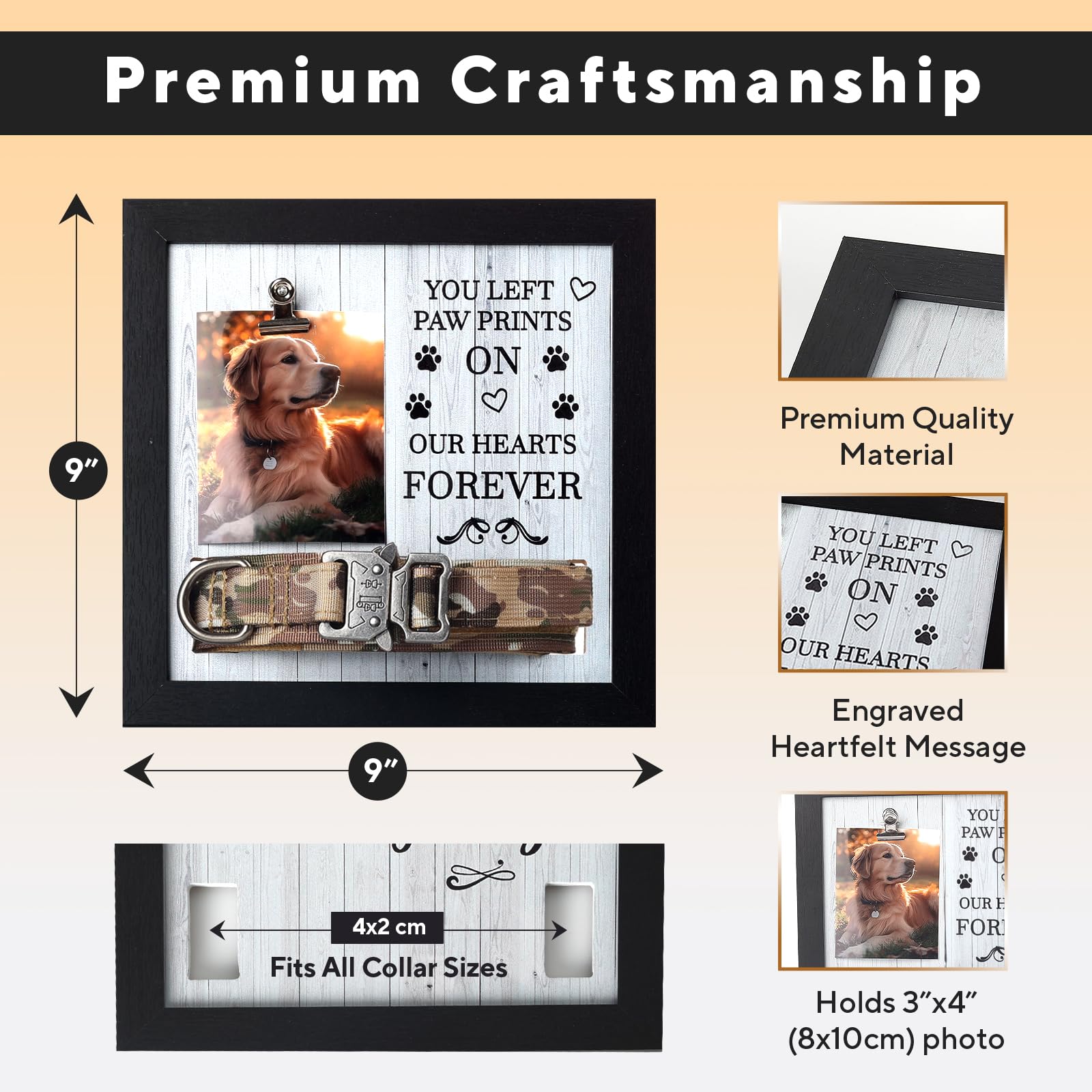 X-Partner Pet Memorial Frame With Collar Holder - Dog & Cat Loss Remembrance Gift - You Left Paw Prints On Our Hearts Forever -