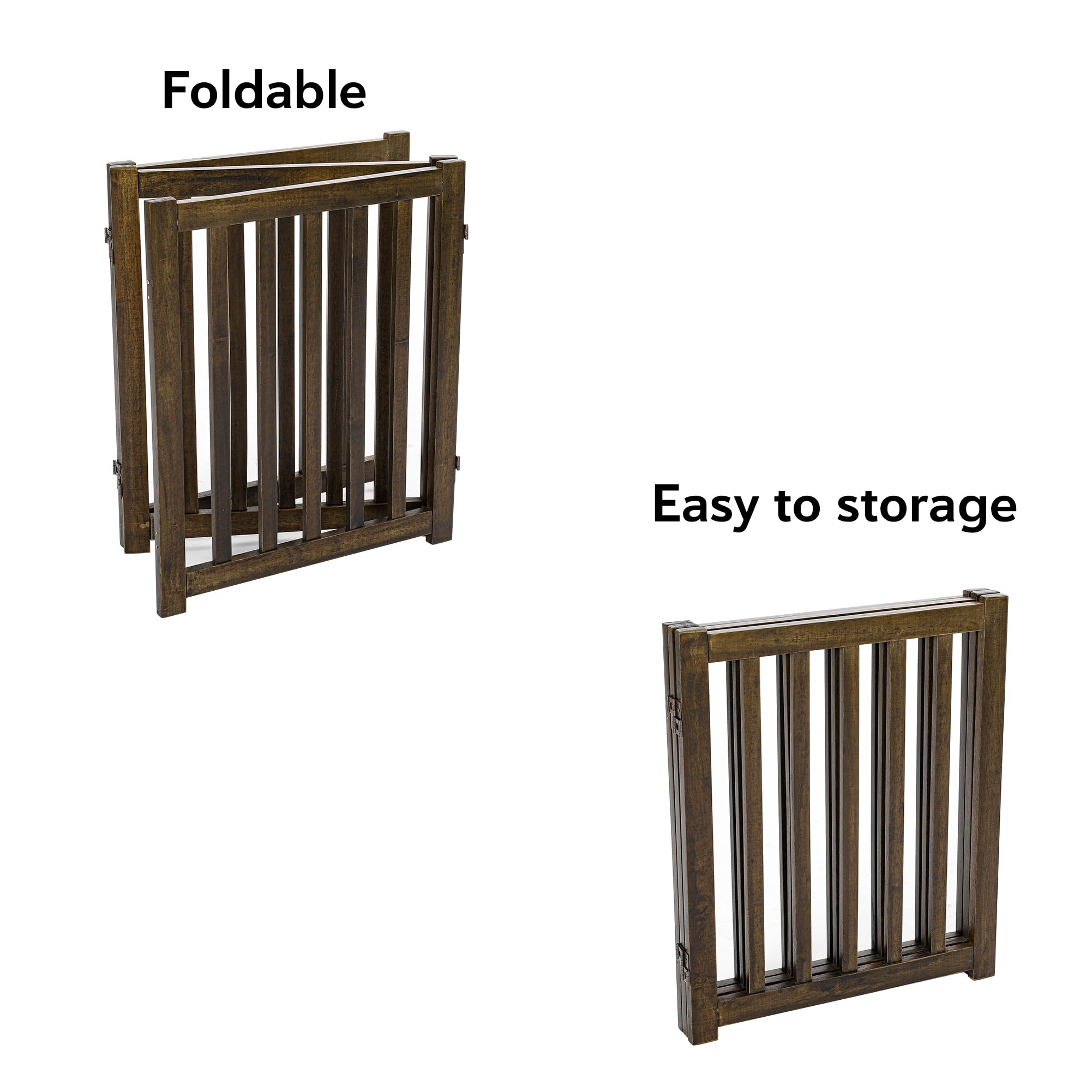 LZRS 3-Panel Wooden Free Standing Foldable Dog Gate Indoor - 24 High,Step-Over Safety Pet Gate for Doorways, Stairs, Hallways, I