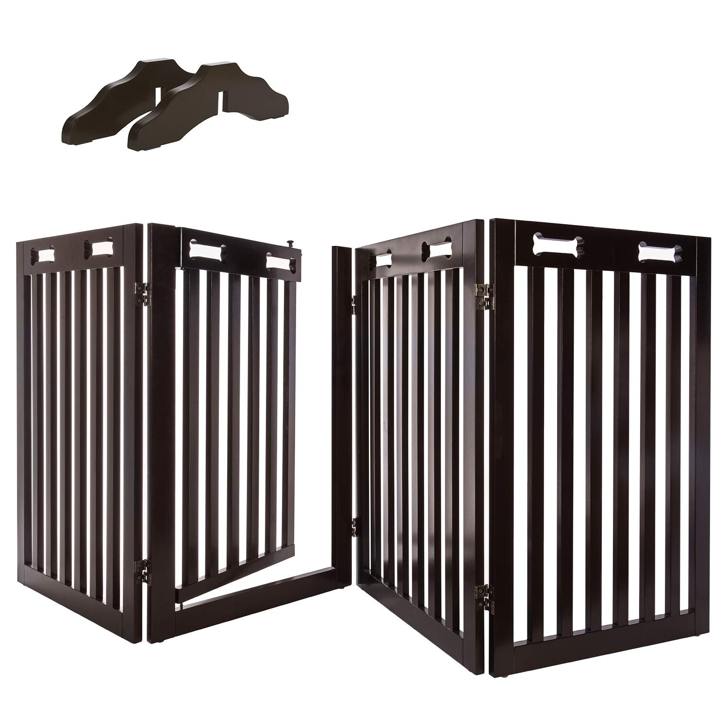 Arf Pets Freestanding Dog Gate With Door, 4 Panel 360 Configurable Wooden Fence, 80' Wide, 31.5' High, Set Of Foot Supporters 