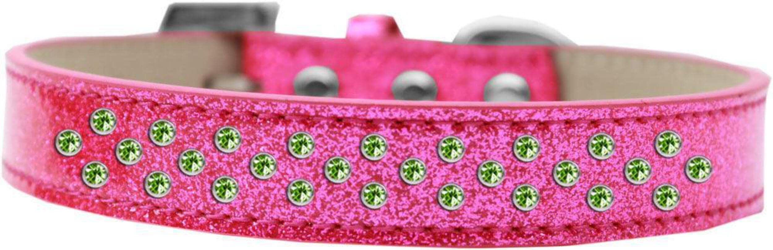Mirage Pet Products Sprinkles Ice Cream Dog Collar with Lime Green Crystals, Size 16, Silver