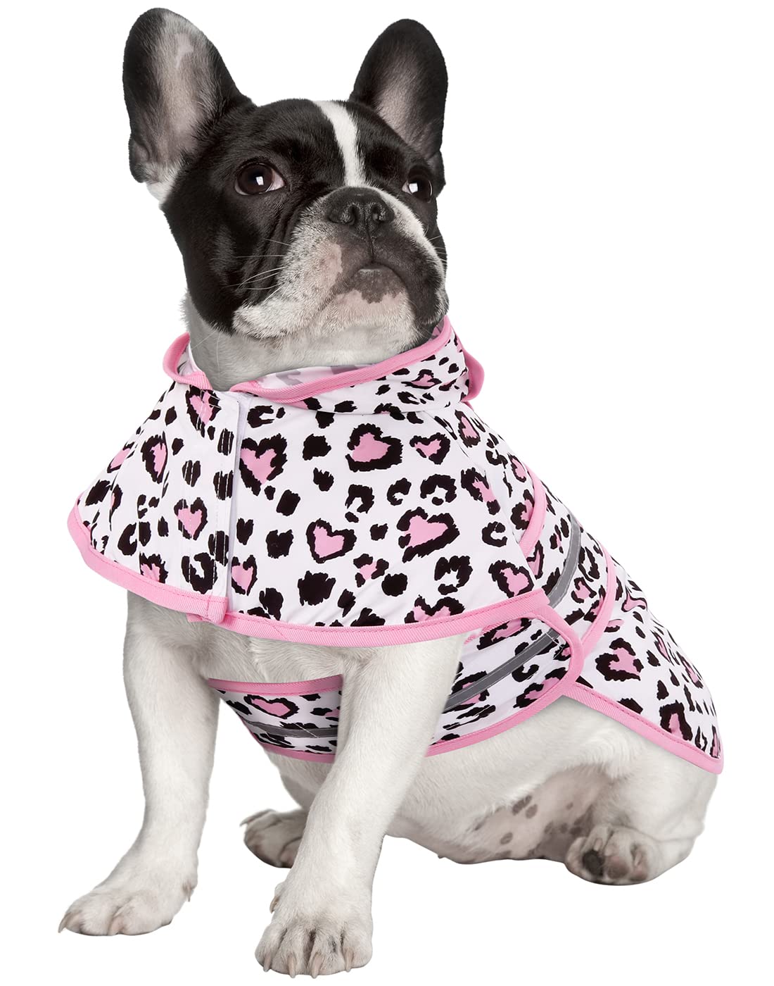 Hde Dog Raincoat Hooded Slicker Poncho For Small To X-Large Dogs And Puppies Leopard Hearts - S