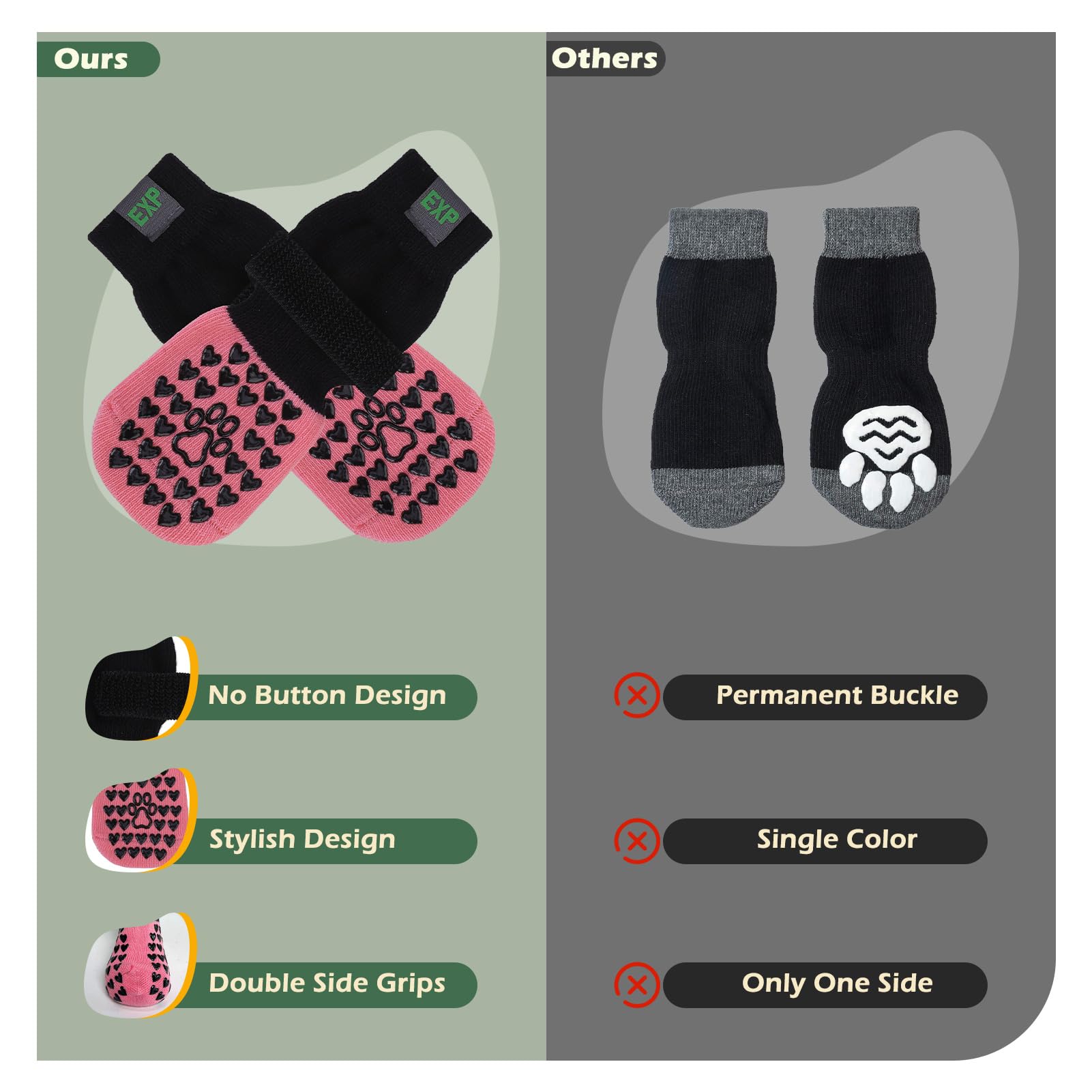 EXPAWLORER Anti Slip Dog Socks to Prevent Licking Paws - Dog Shoes for Hot Pavement, Dog Boots & Paw Protectors, Dog Booties for