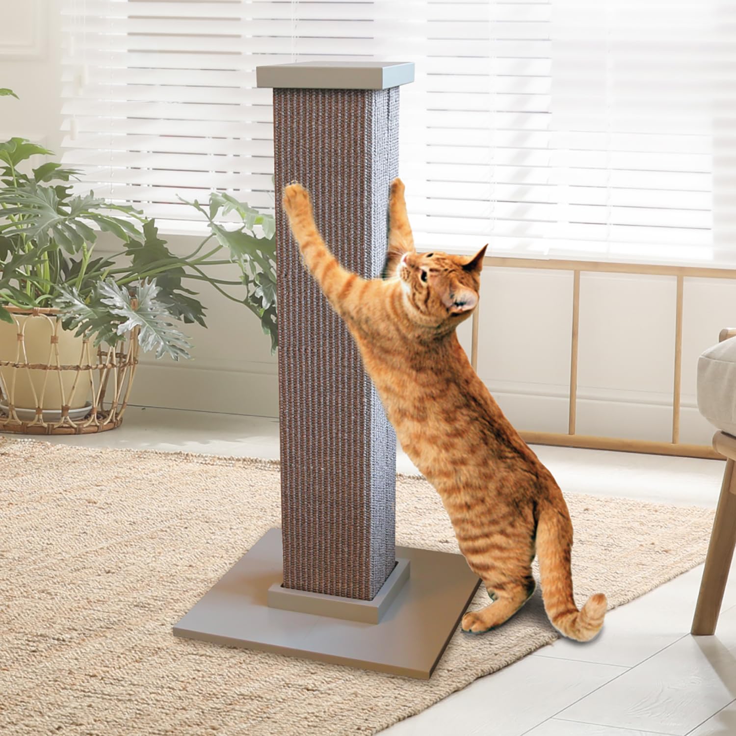 Smartcat Ultimate Scratching Post - Gray, Large 32 Inch Tower - Sisal Fiber, Simple Design - For All Cats