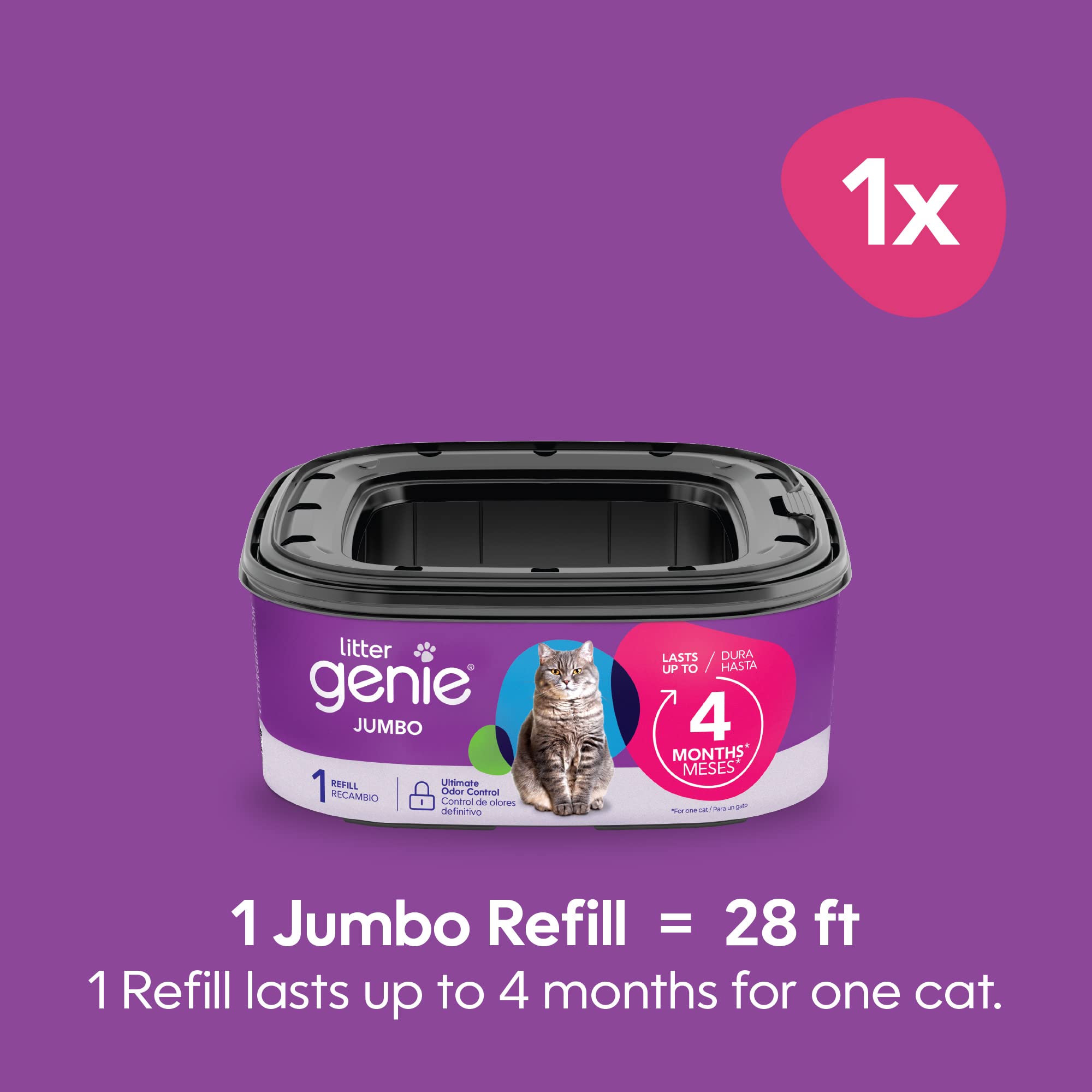 Litter Genie Jumbo Refill Bags - 1-Pack, Up to 4 Months Supply, Ultimate Odor Control for Cat Litter