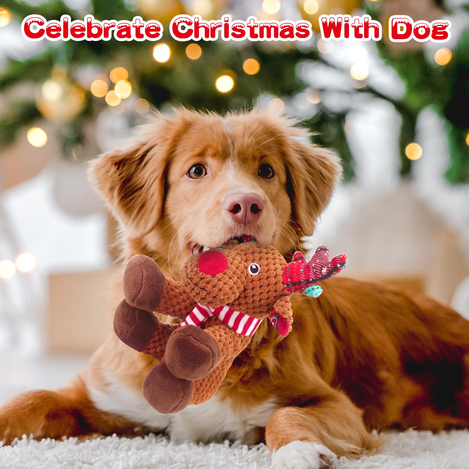 Christmas Dog Toys, Dog Squeaky Toys With Crinkle Paper, Interactive Plush Puppy Chew Toys, Cute Reindeer Dog Funny Toys, Dog Gi
