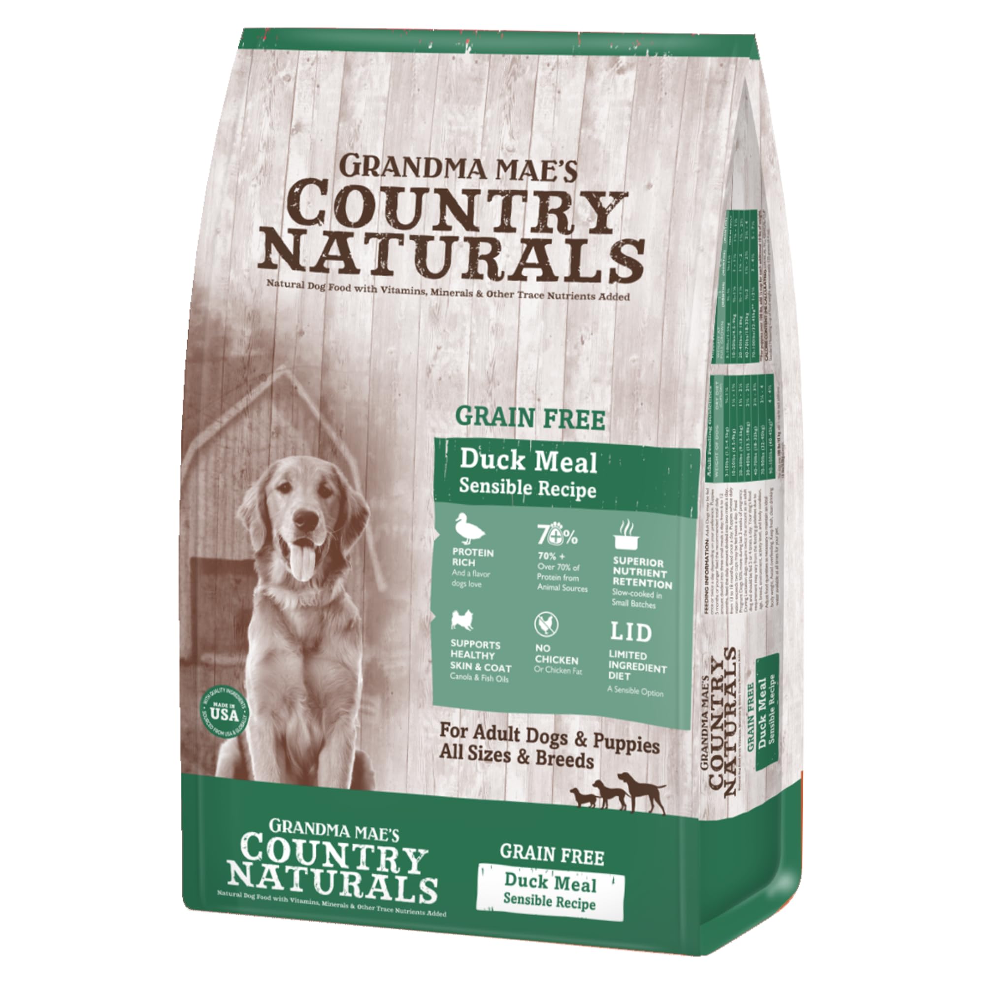 Grandma Maes Country Naturals Dry Dog Food, Grain Free Formula, Duck, Slow Cooked & Nutrient Dense, Made in USA, 4 LB Bag