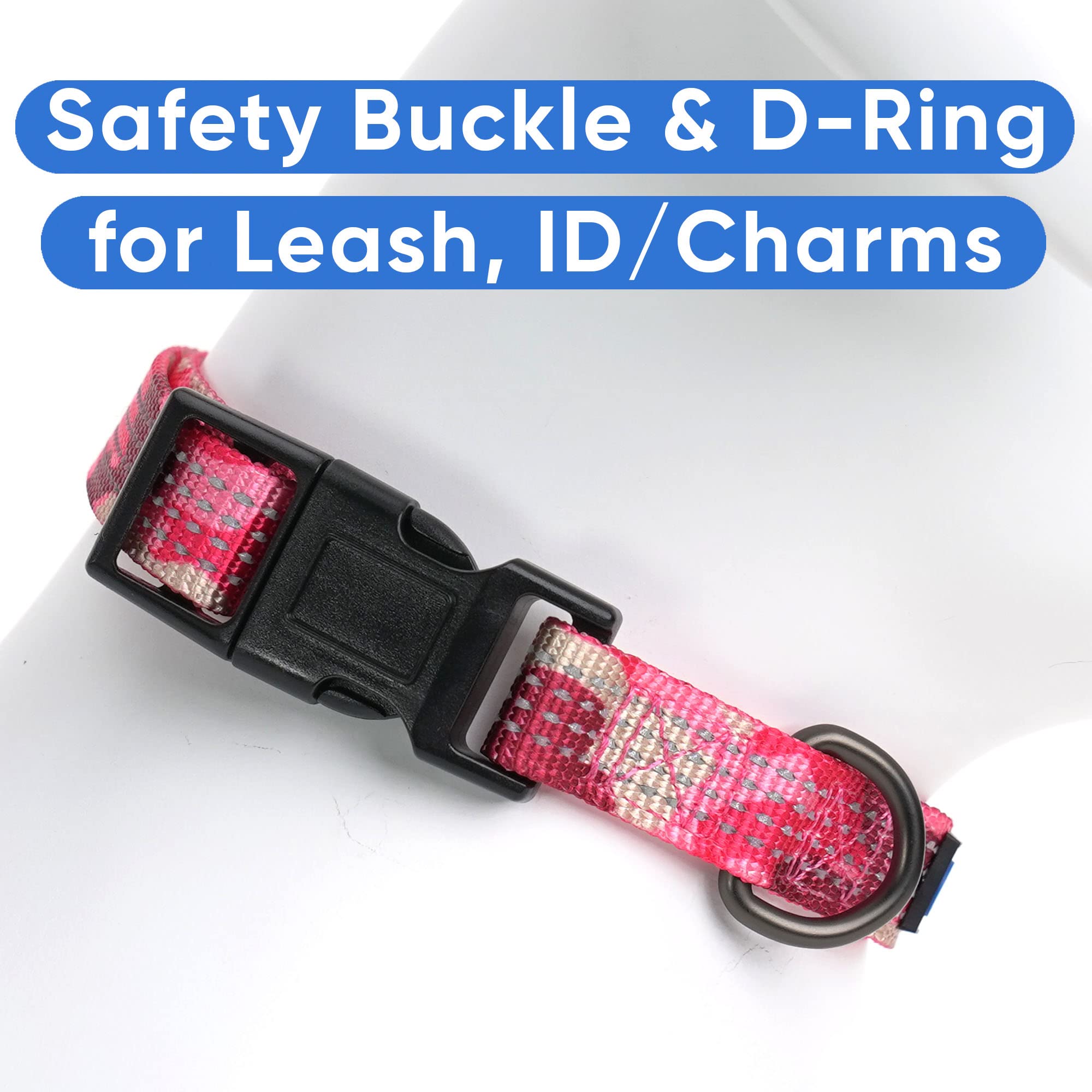 Pawtitas Reflective Dog Collar With Stitching Reflective Thread | Reflective Dog Collar With Buckle Adjustable And Better Training Great Collar For Medium Dogs - Pink Camo Collar