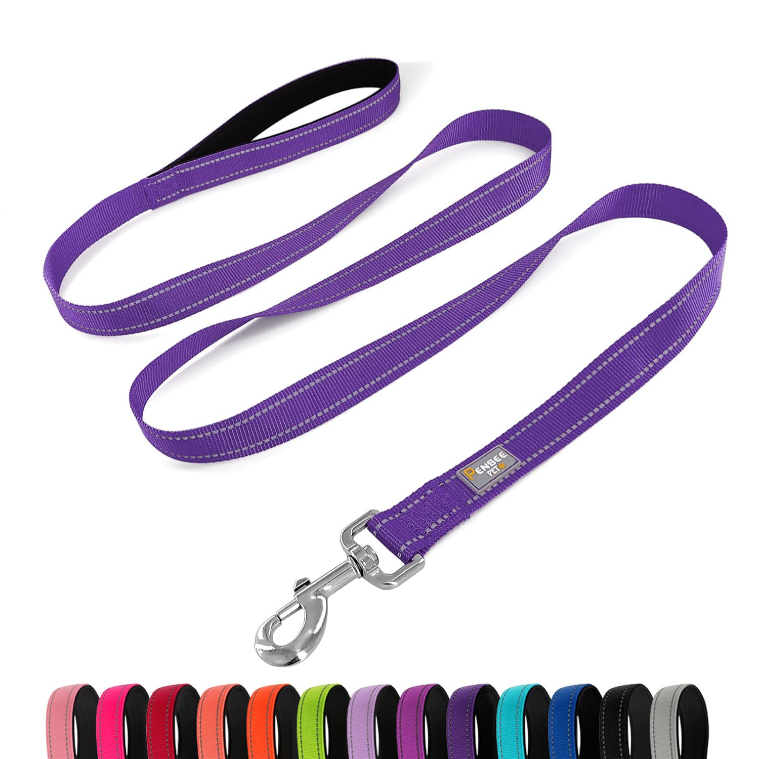Penseepet Dog Leash 6 Ft Padded Handle Nylon Reflective Dogs Leashes For Large Dogs Purple
