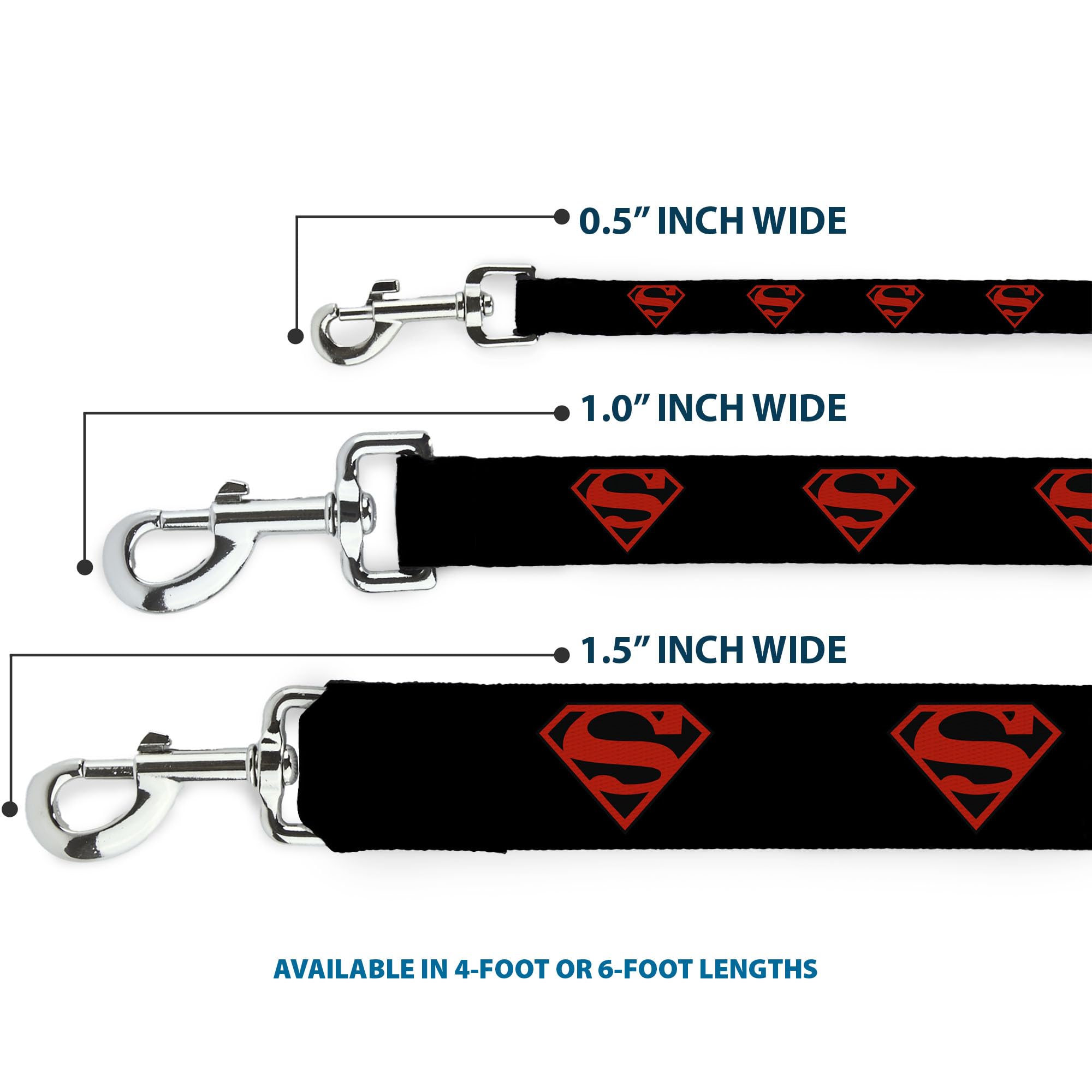 Dog Leash Superboy Shield Black Red 6 Feet Long 1.0 Inch Wide