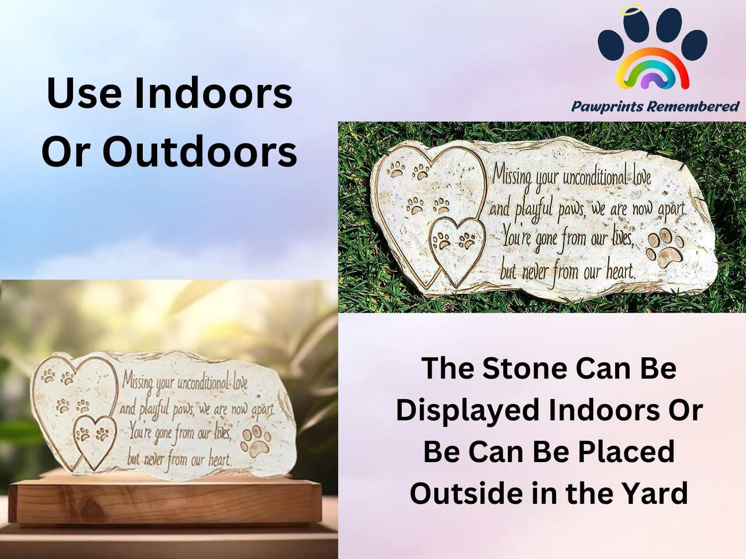 Pawprints Remembered Pet Memorial Stone Marker For Dog Or Cat - For Outdoor Garden, Backyard, Or Lawn. Pet Grave Headstone Tombs