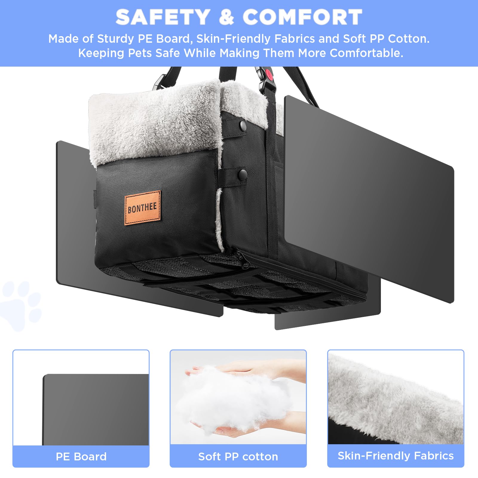 Center Console Dog Car Seat for Small Dogs,Washable Foldable Console Booster Seat for Puppy Car Seat with Safe Protection Hooks