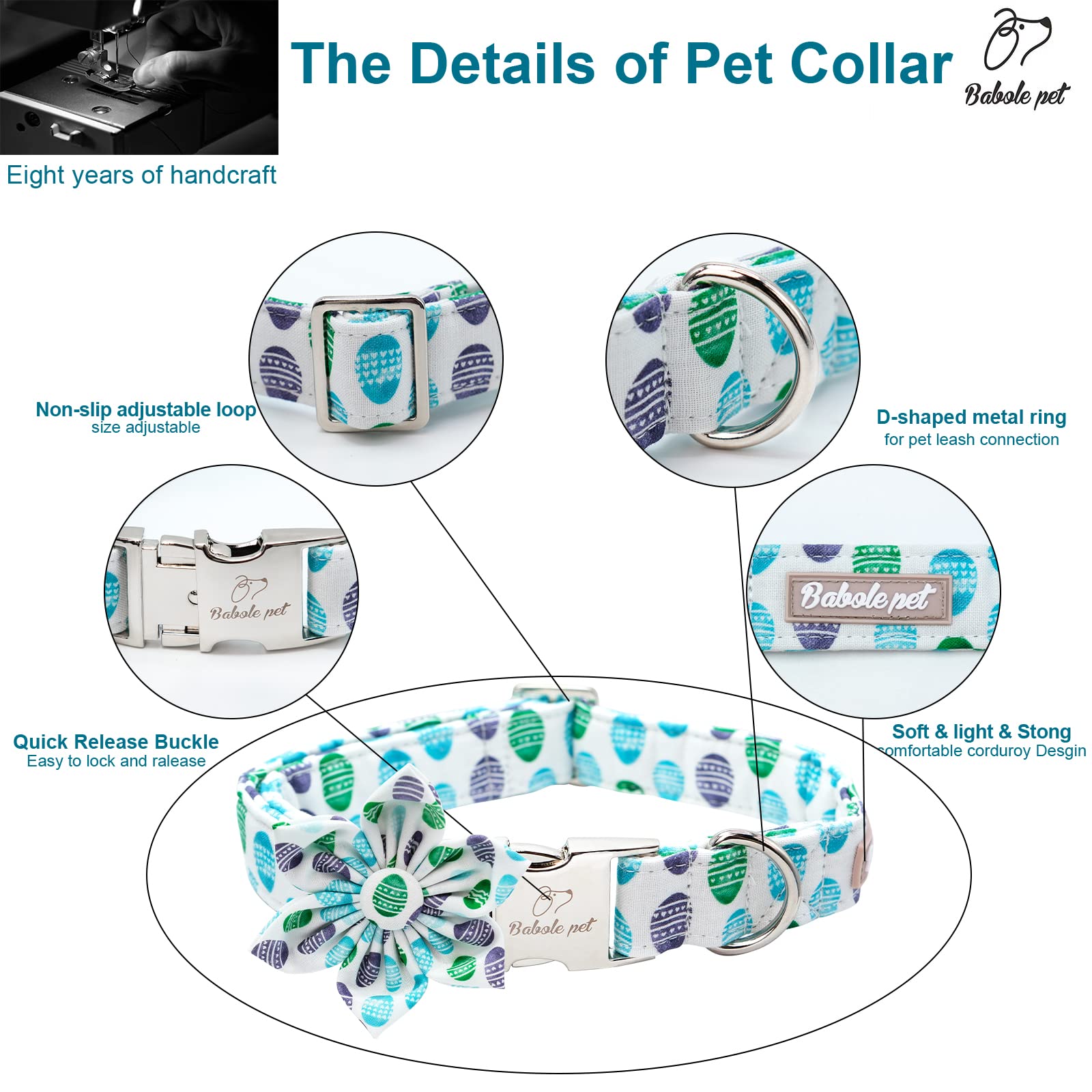 Babole Pet Dog Collar Easter Gift With Flower Tie, Egg Male Dog Collar With Safety Metal Buckle Adjustable Puppy Collars For Small Medium Large Boy & Girl Dog,Xs-Neck 8'-12'