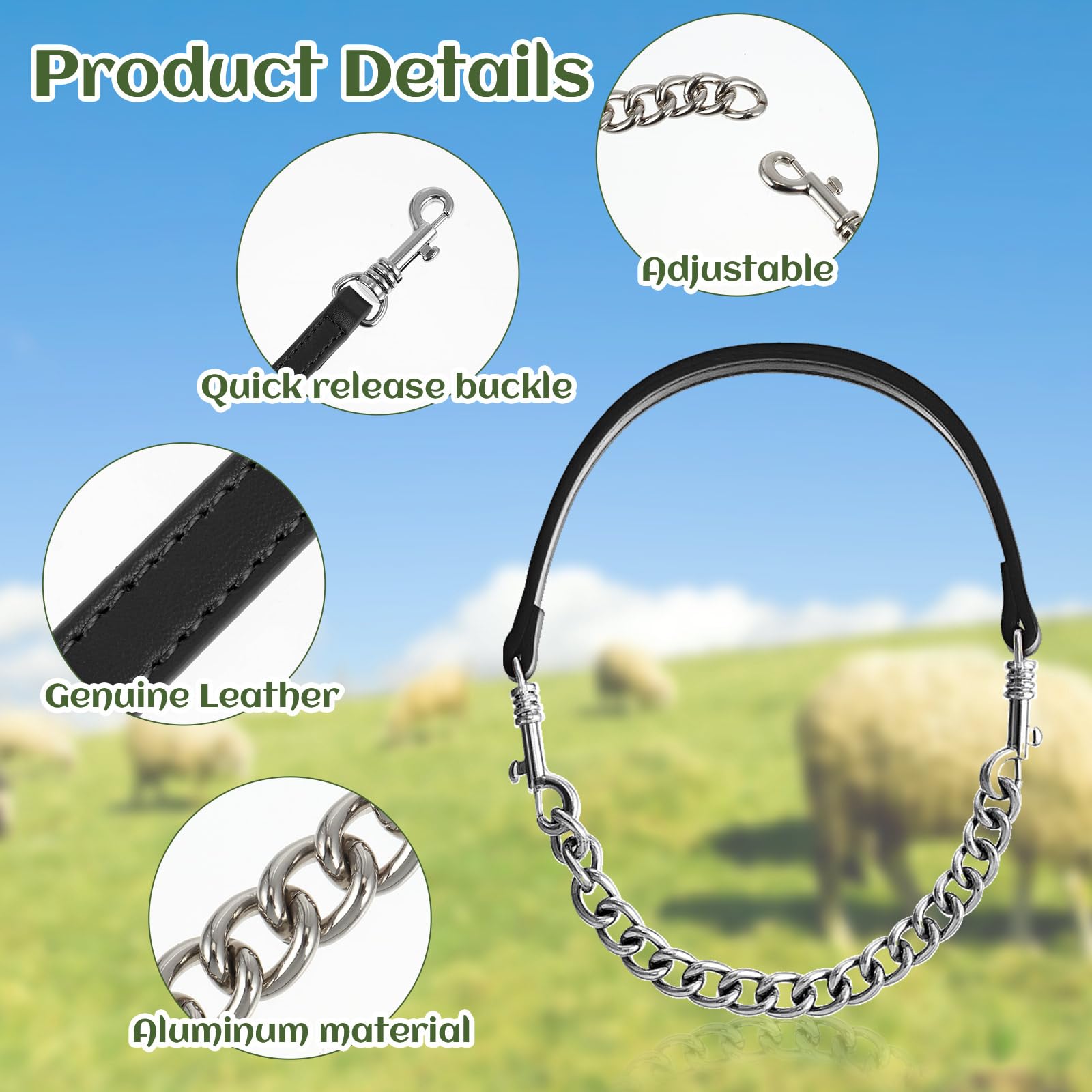 Misdary 2 Pcs Goat Show Collar Adjustable Iron Goat Chain Halter 14-24 Long for Sheep Horse Dog Cow Calf Farm Animal Supplie