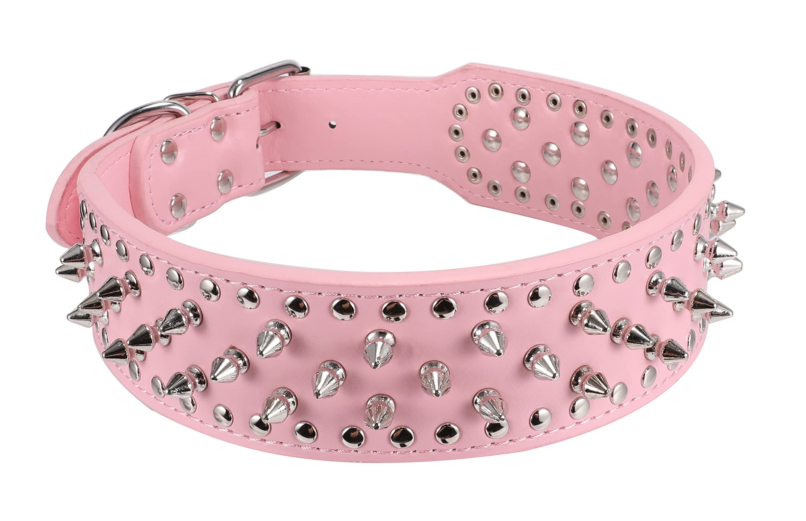Kocaplye Spiked Dog Collar Rivet Studded Adjustable Pu Leather Spikes Collar For Medium Large Dogs 2' Wide Spike Collars