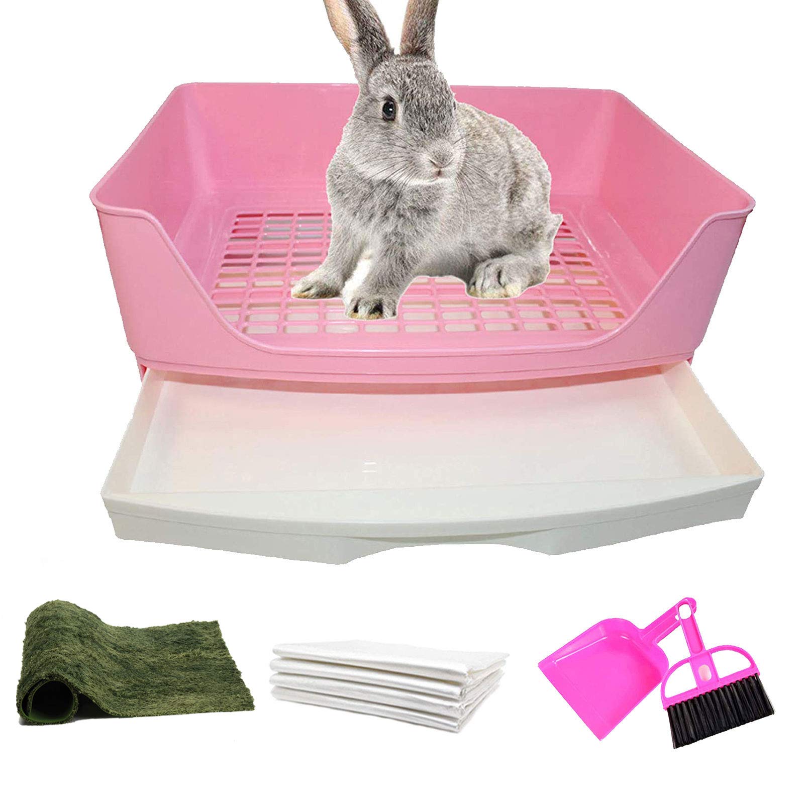 Pinvnby Large Rabbit Litter Box Corner Toilet Box Bigger Pan Pet Potty Trainer With Drawer For Adult Bunny Guinea Pig Chinchilla Ferret Galesaur Hedgehog Small Animals(Pink)