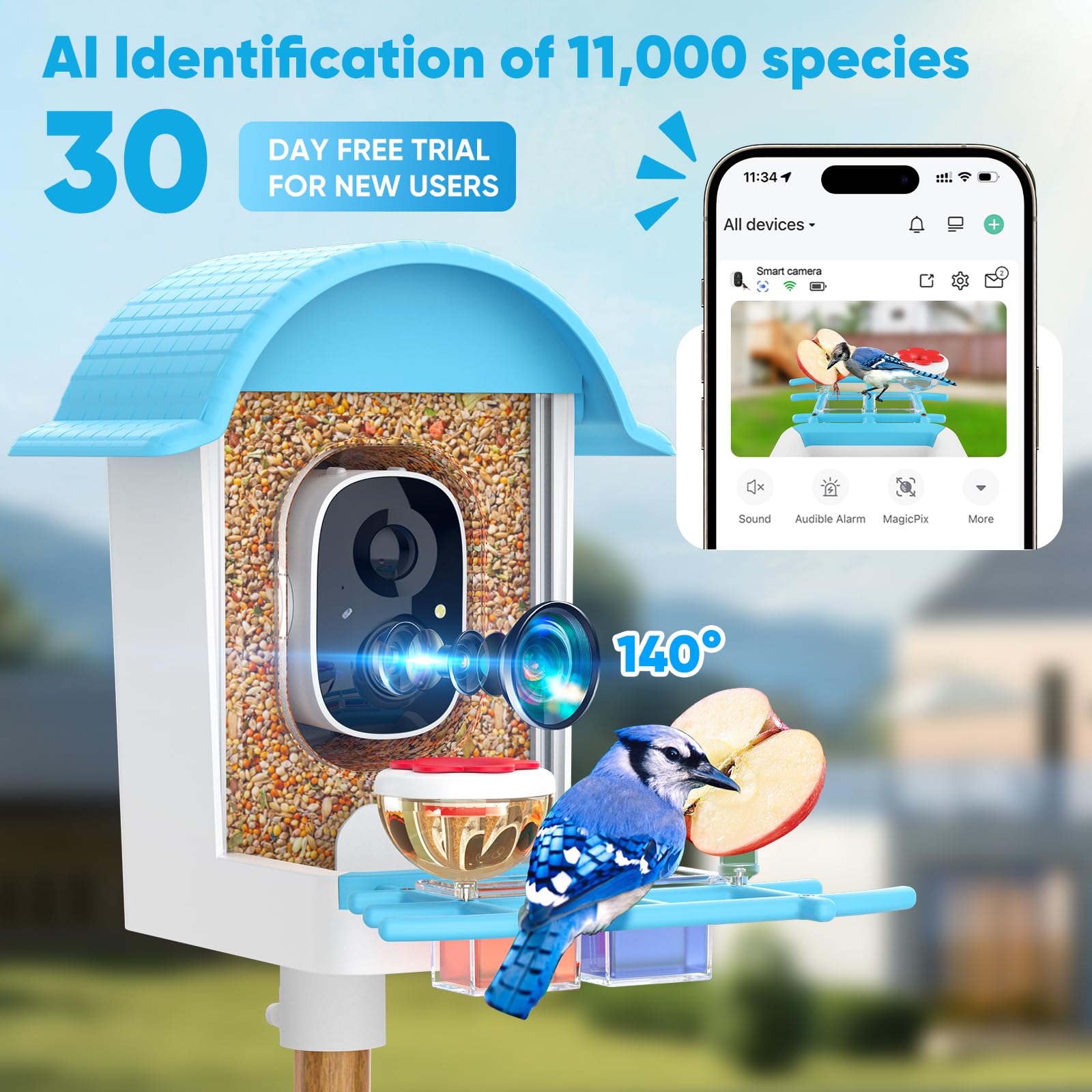 Bird Feeder with Camera, Smart Bird Feeder with Solar Panel, 2K HD Live View, AI Identify, Auto Capture, Instant Notifications,