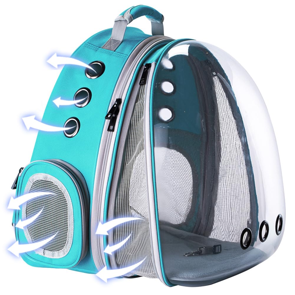 halinfer Front Expandable Cat Backpack Carrier, Large, Green, Fits up to 20 lbs, Space Capsule Bubble Window
