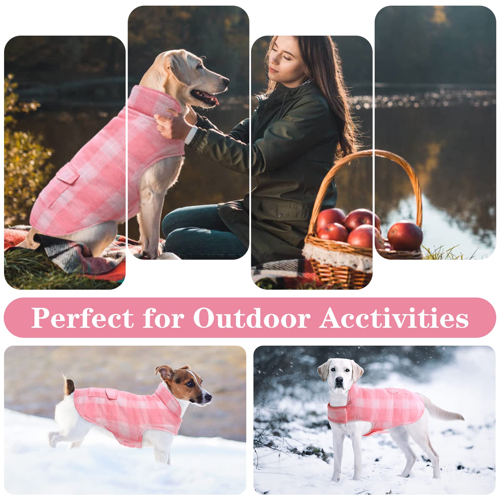 Kuoser Dog Winter Coat, Reversible Dog Jacket, Warm Dog Coat British Style Puppy Cold Weather Coat, Windproof Dog Clothes Dog Vest For Small Medium And Large Dogs Pink 3Xl