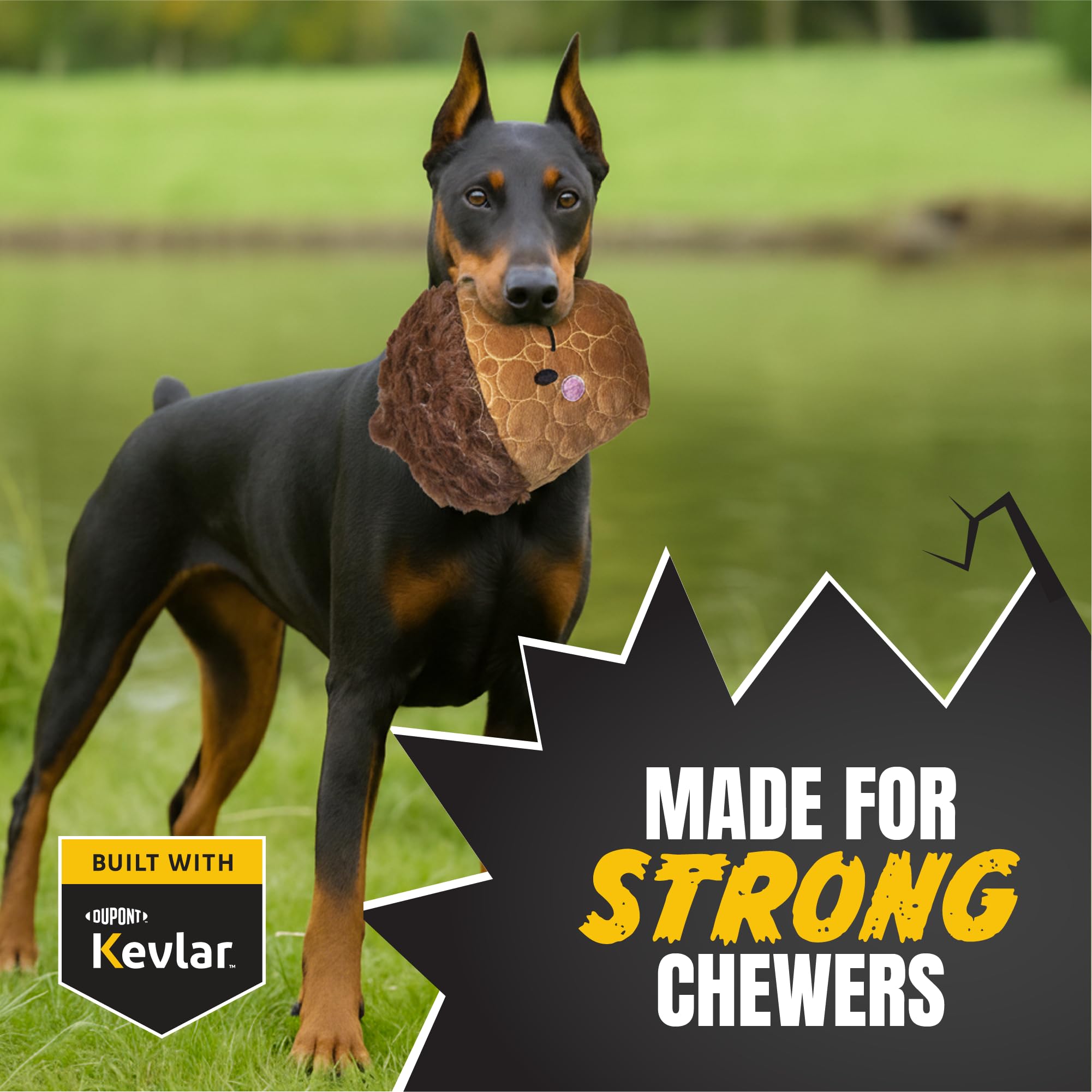 Bite Force Cheeky Acorn Dog Toy - Kevlar-Reinforced, Durable Squeaker for Small, Medium, Large Dogs - Brown, Model BF1199