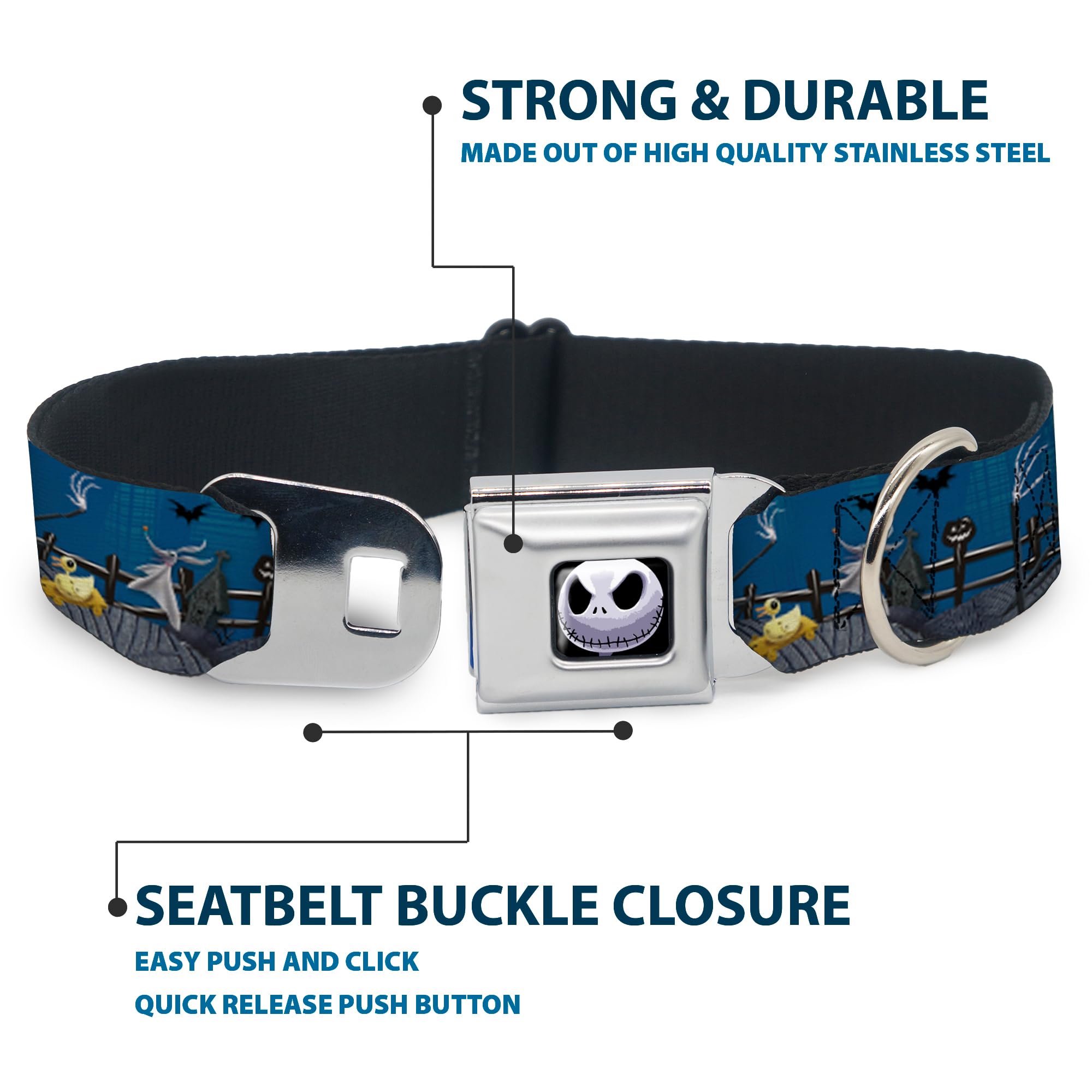 Buckle-Down Dog Collar Seatbelt Buckle Nightmare Before Christmas Jack Zombie Duck Zero Cemetery 13 To 18 Inches 1.5 Inch Wide