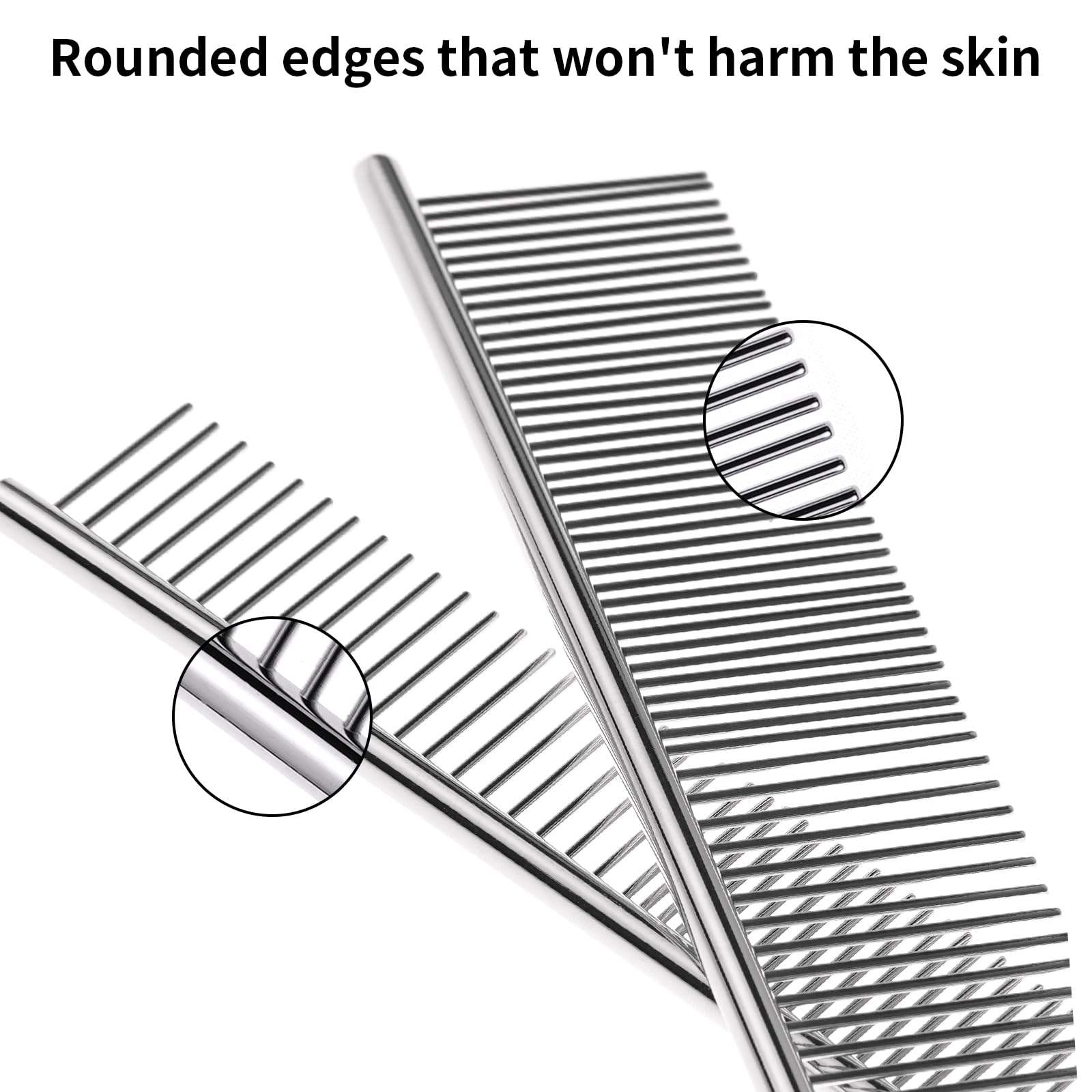 Flezoo 2Pcs Dog And Cat Brush, Stainless Steel Pets Grooming Comb Kit, Detangler Deshedding Brush, Metal Knots Hair Remover 6.4'