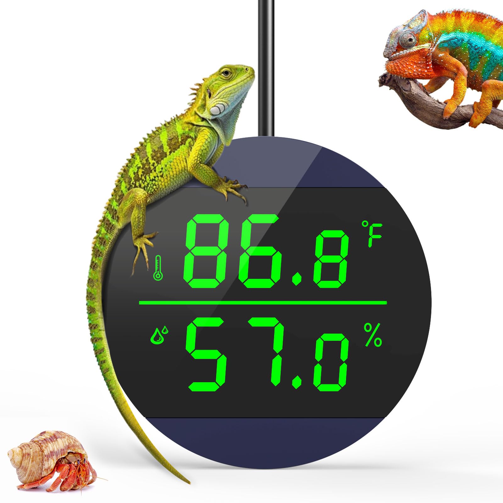 Qzq Reptile Thermometer And Humidity Gauge, Led Digital Thermometer Hydrometer, Reptile Tank Accessories For Bearded Dragon, Cre