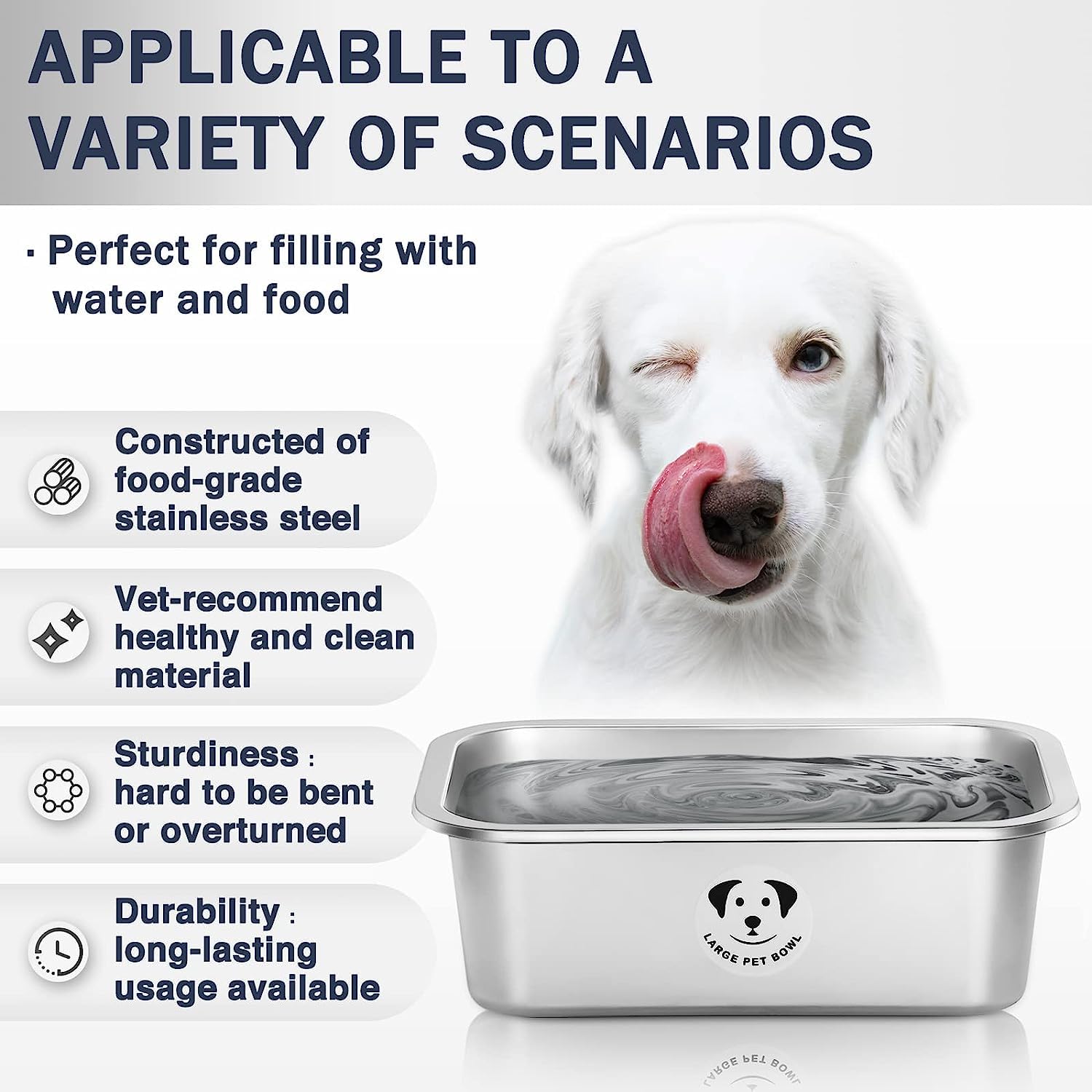 Stainless Steel Dog Bowls for Large Dogs, High Capacity Metal Dog Food Bowls, Food and Water Bowl for Larges, X-Large, and Big D