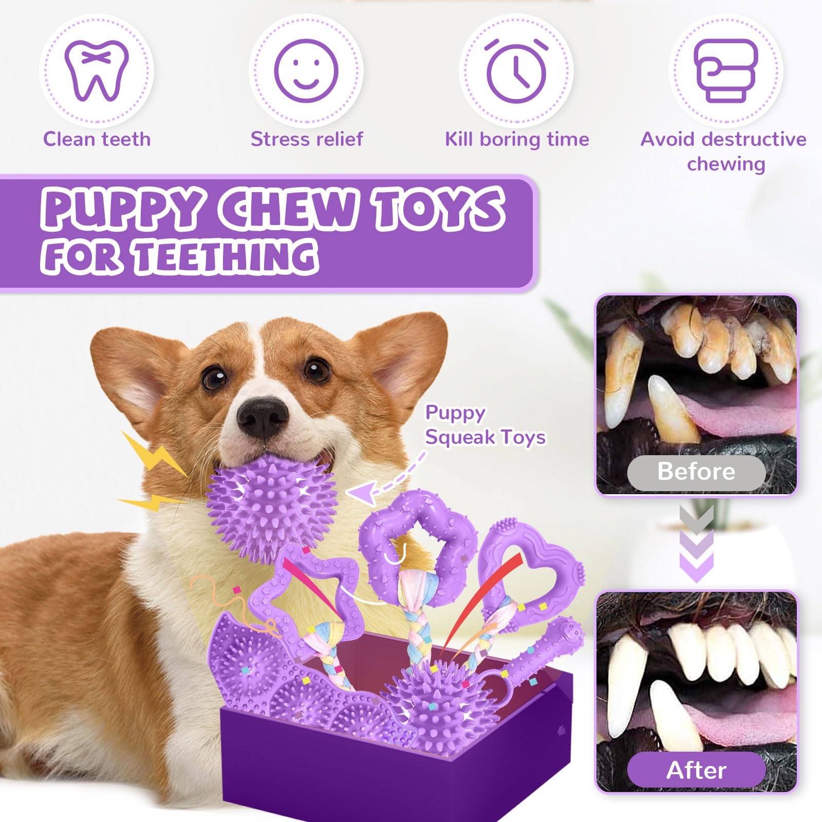 Abrrlo 6 Pack Puppy Teething Toys Cute Small Dog Toys Durable Puppy Chew Toy For Teething Essentials Purple Soft Rubber Small Br