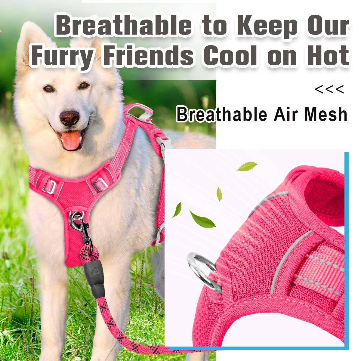 Barkbay No Pull Dog Harness Front Clip Heavy Duty Reflective Easy Control Handle For Large Dog Walking With Id Tag Pocket(Pink,X