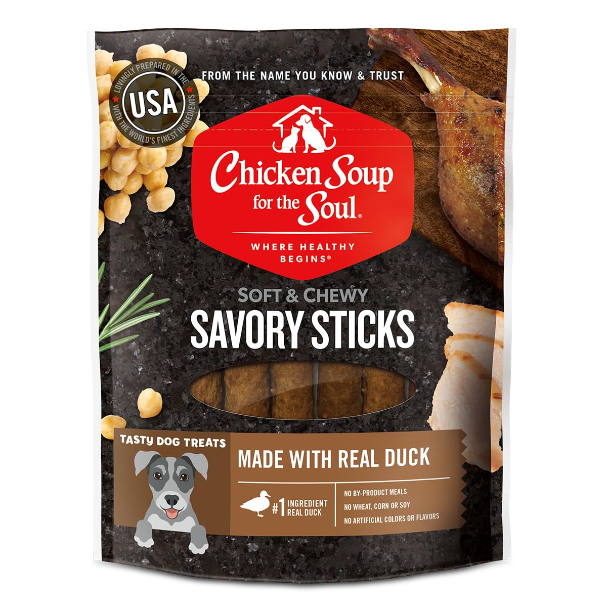 Chicken Soup for the Soul All Natural Premium Savory Sticks Soft & Chewy Dog Treats, Real Duck First Ingredient, No By-Products,