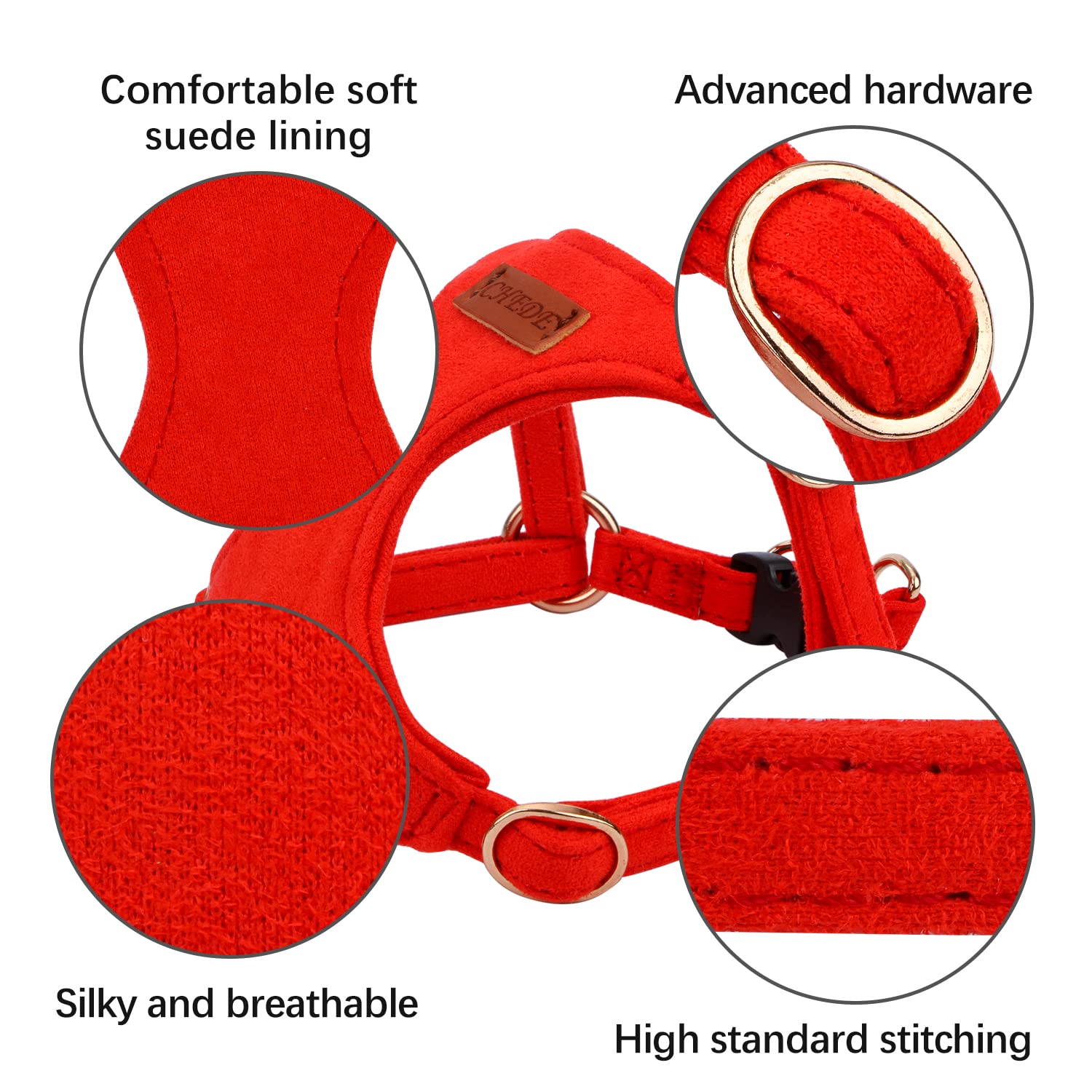 Chede No Pull Puppy Harness And Multifunction Dog Leash Set- 8 Colors Soft Adjustable No Choke Escape Proof Cute,Lightweight Pet Vest Harness For Small And Medium Dog (M, Red)