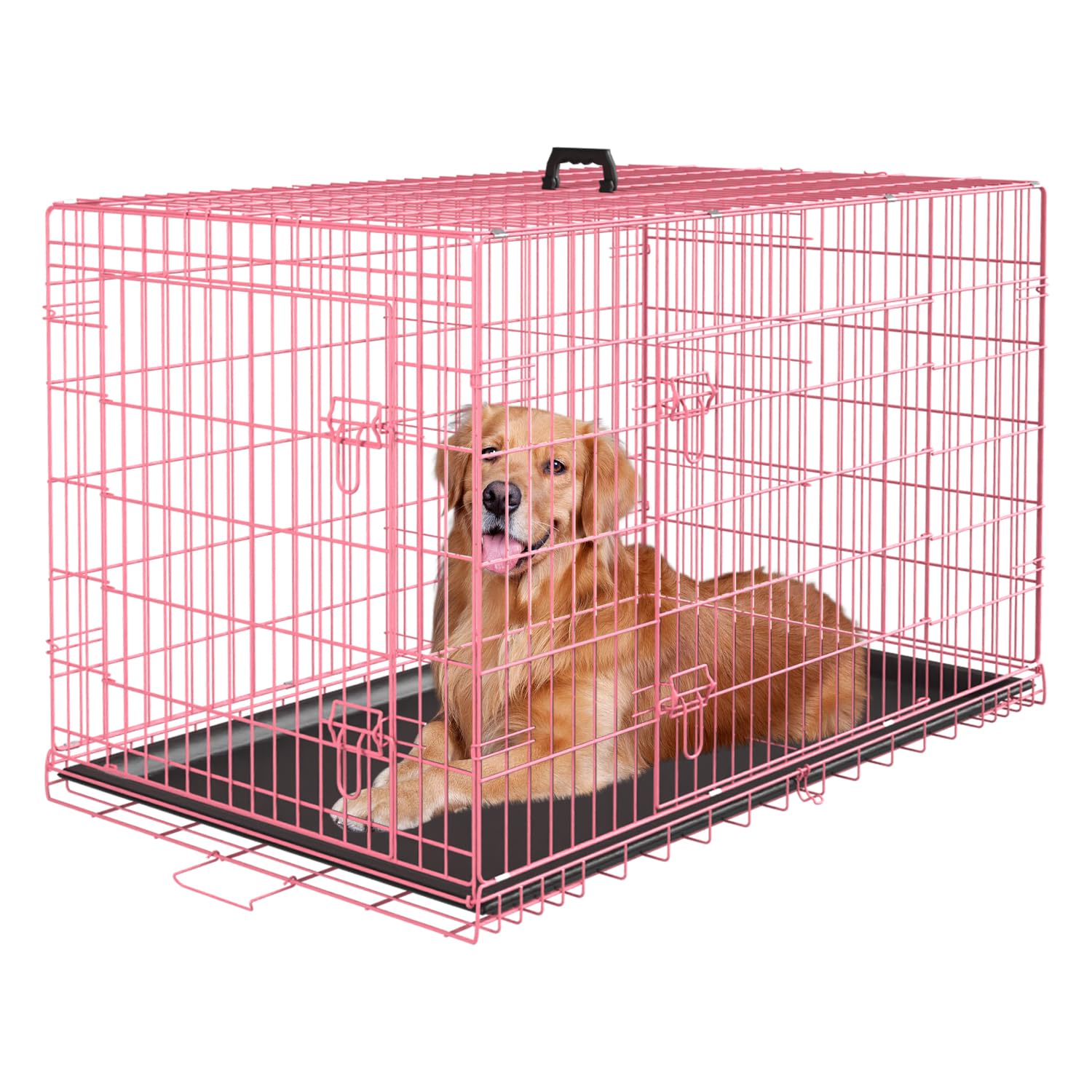 Paylesshere Large Dog Crate Kennel For Medium Large Dogs Metal Dog Cage Double-Door Folding Travel Indoor Outdoor Puppy Playpen 