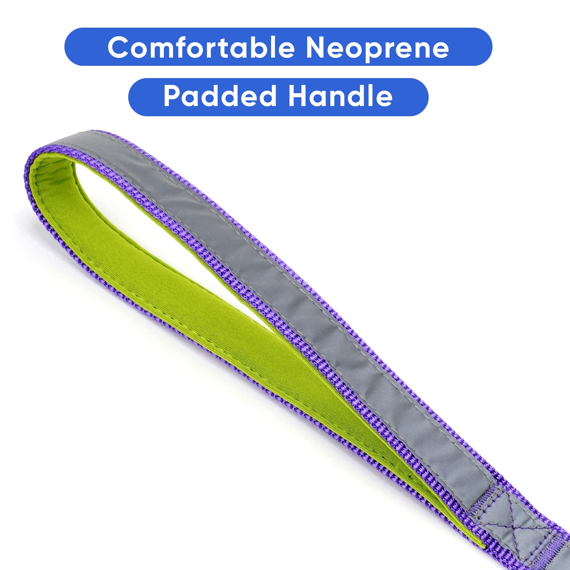 Pawtitas 6 FT Padded Dog Leash with Comfortable Neoprene Padding Handle - Purple Lead | Small Reflective Dog Leash with Highly R