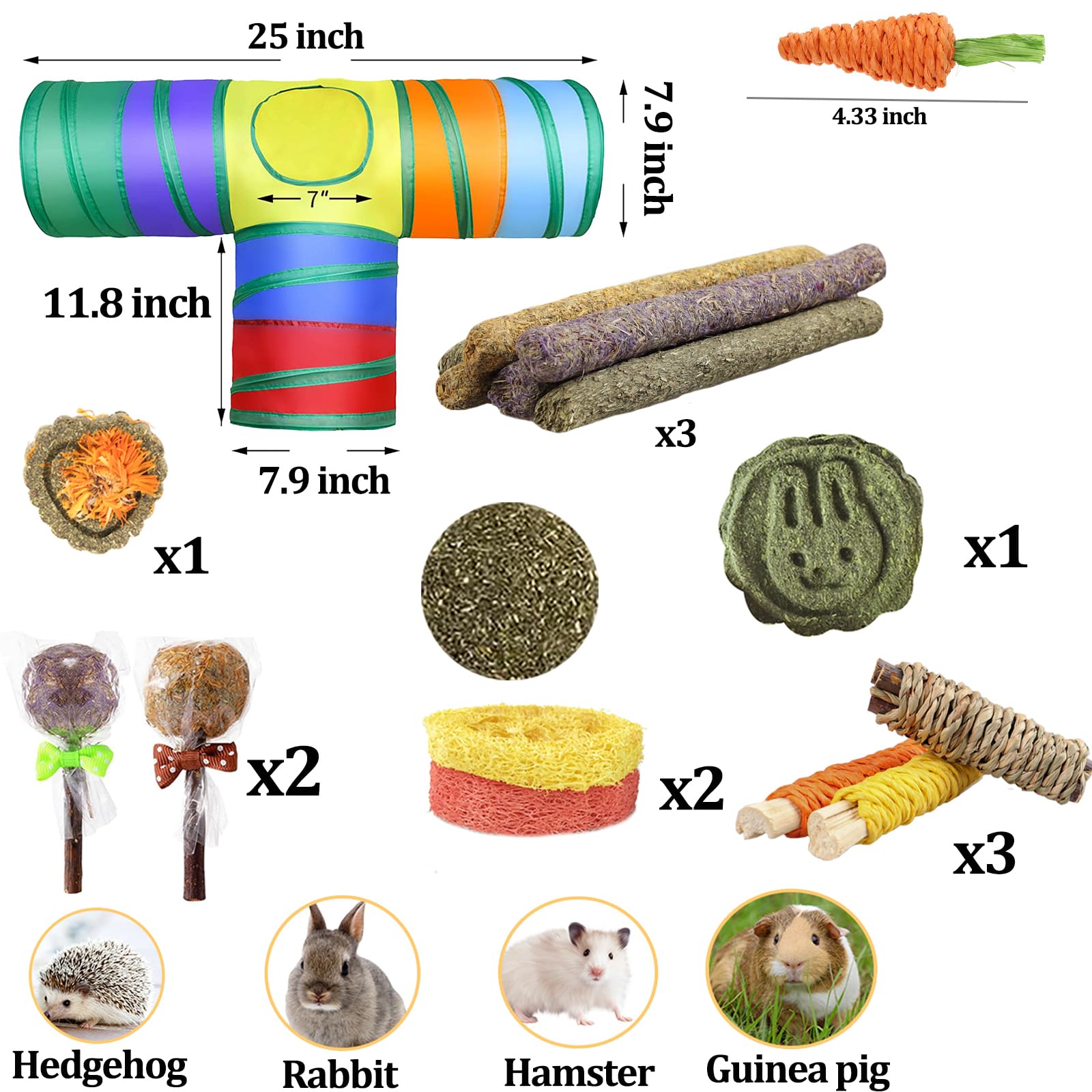 Hercocci Bunny Tunnels And Tubes, Collapsible Rabbit Hideout Tunnel Small Animal Activity Toys For Rabbits Bunnies Guinea Pigs Ferrets Kitty Puppy