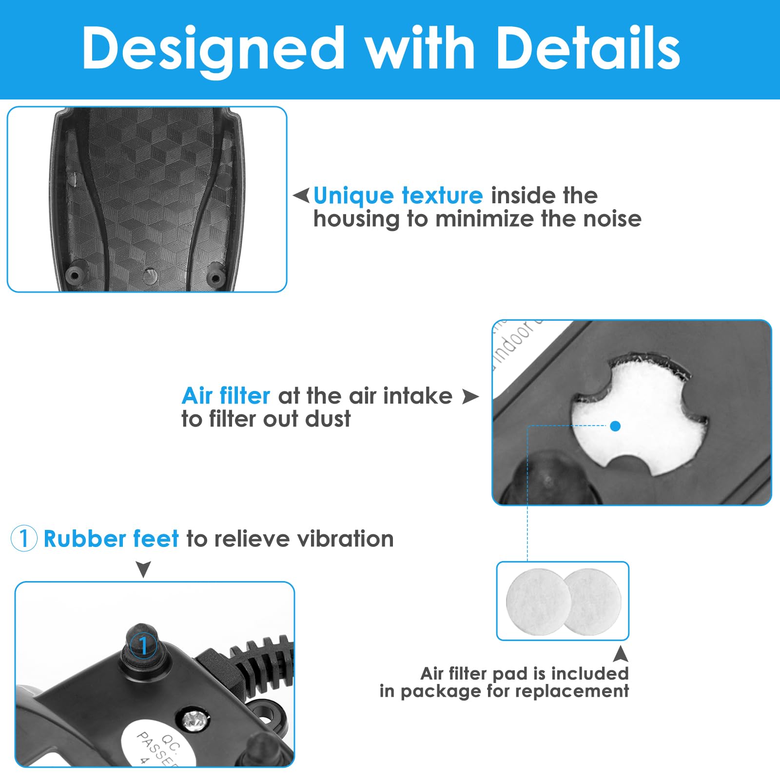 AquaMiracle Aquarium Air Pump Fish Tank Bubbler Aerator, All-in-One Fish Tank Air Pump Kit, Quiet Aquarium Bubbler for 20-80 Gal