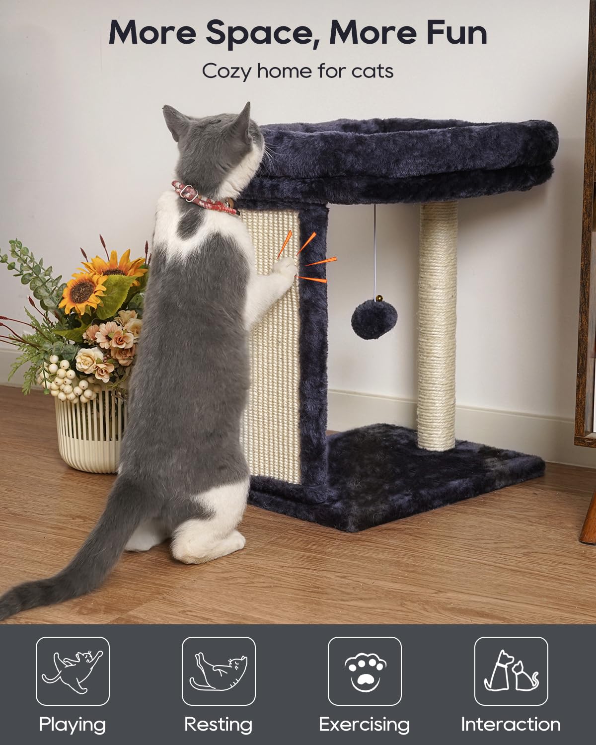 Syandlvy Samll Cat Tree With Scratching Board, Scratching Post With Perch For Indoor Cats, Cat Scratcher With 2 Dangling Balls,