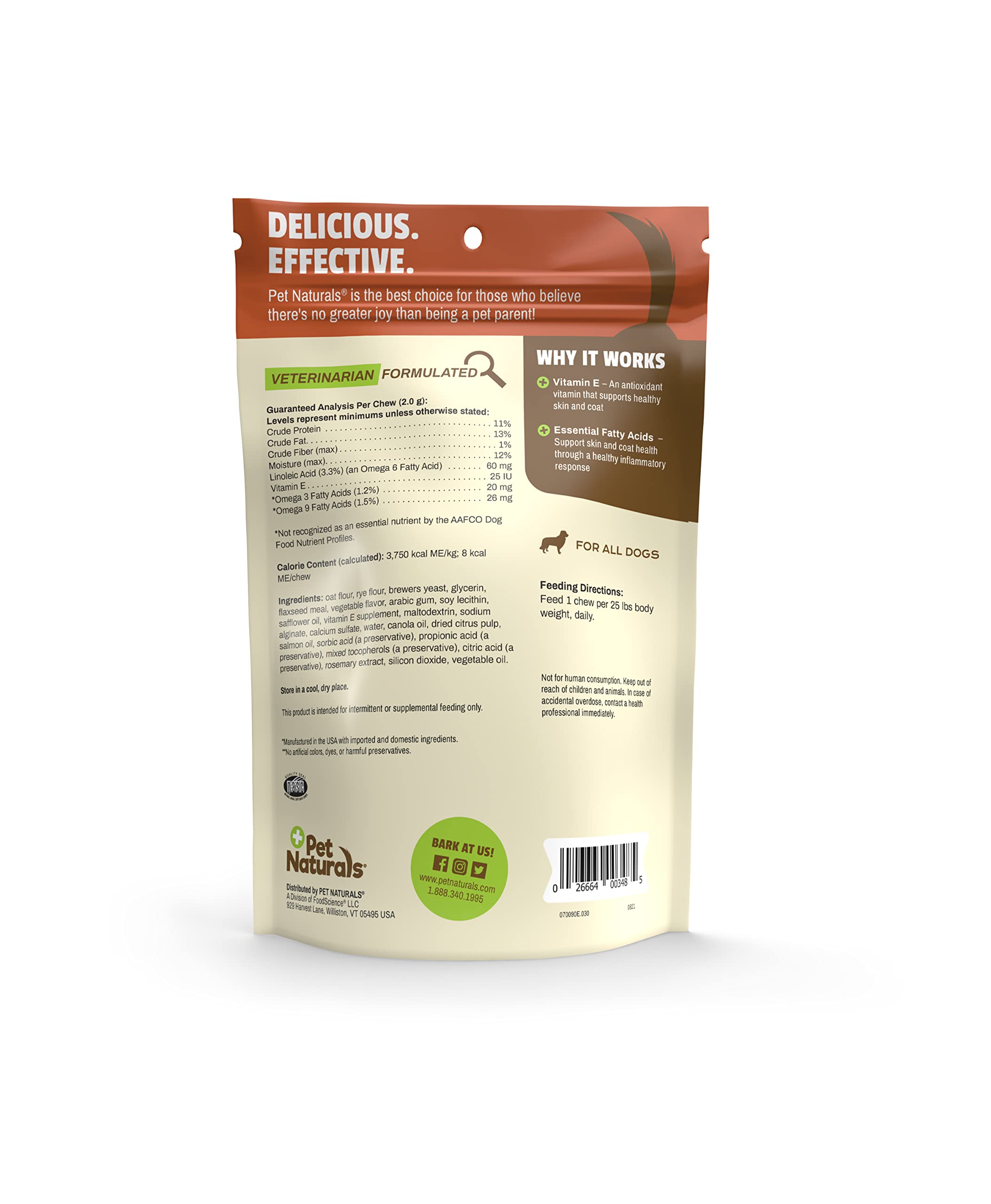 Pet Naturals Skin and Coat for Dogs with Dry, Itchy and Irritated Skin, 30 Chews - Salmon Oil, Vitamin E and Flax Oil - No Corn