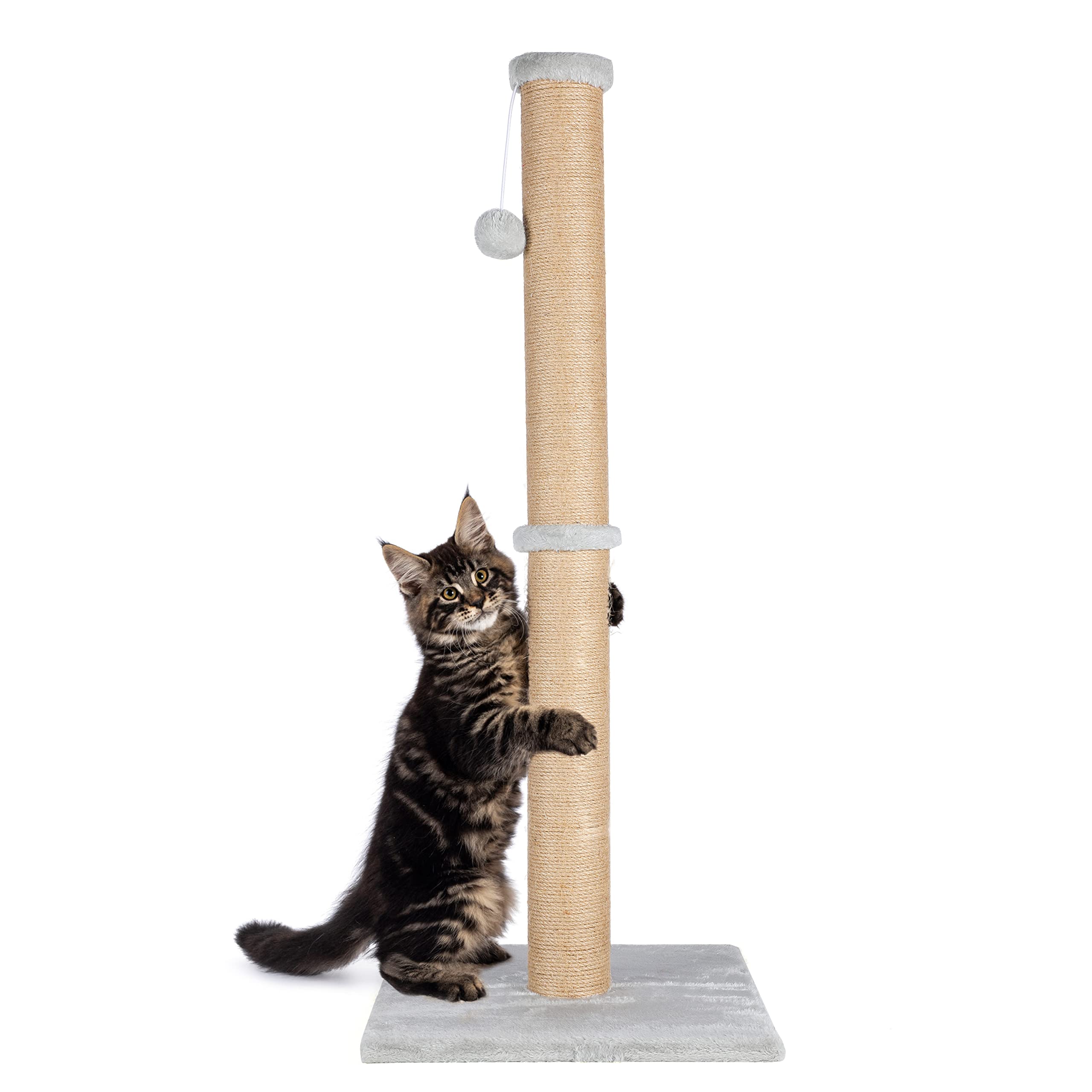 FluffyDream 37 Cat Scratching Post, Natural Sisal Rope Scratcher with Dangling Teaser Ball and Covered with Soft Plush for Kit