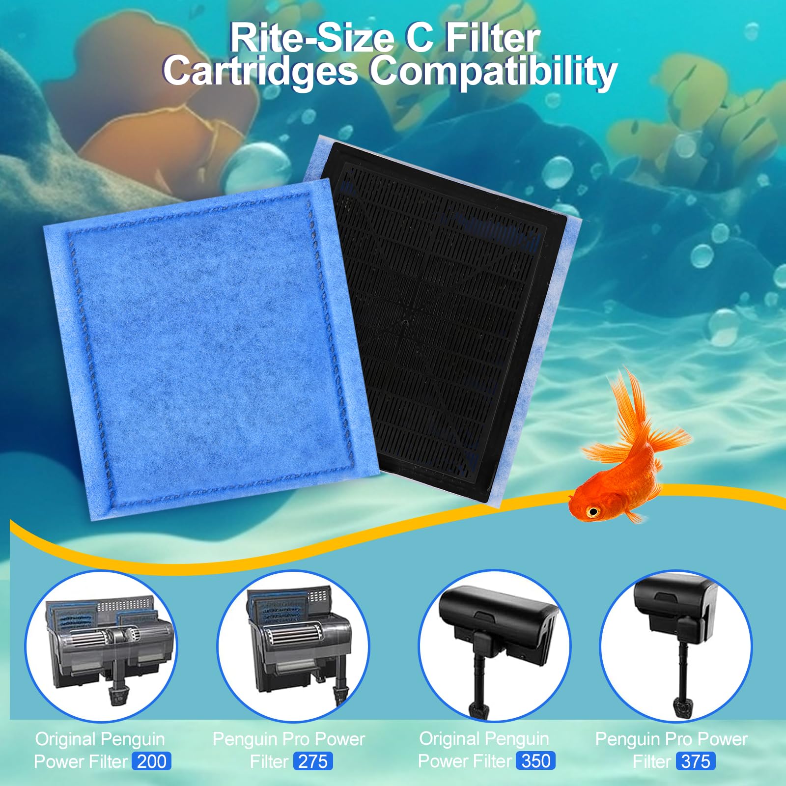 Jiaatga Aquarium Filter Cartridge 16 Pack Rite-Size C & Ez-Change #3 Fish Tank Filter Cartridge Replacement Compatible With Pro