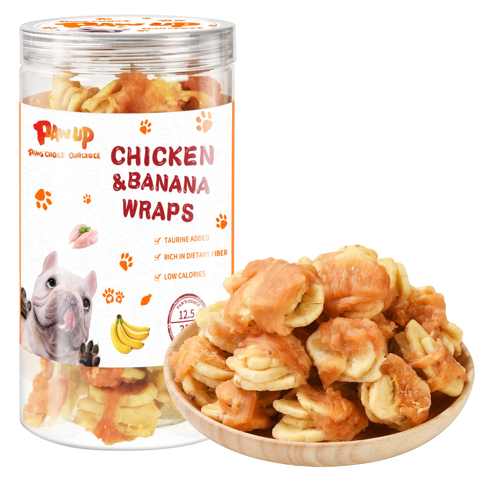 PAWUP Dog Treats Chicken Wrapped Banana Slice, Rawhide and Gluten Free, w/Taurine Low Fat Healthy Chewy Training Treats, for Sma