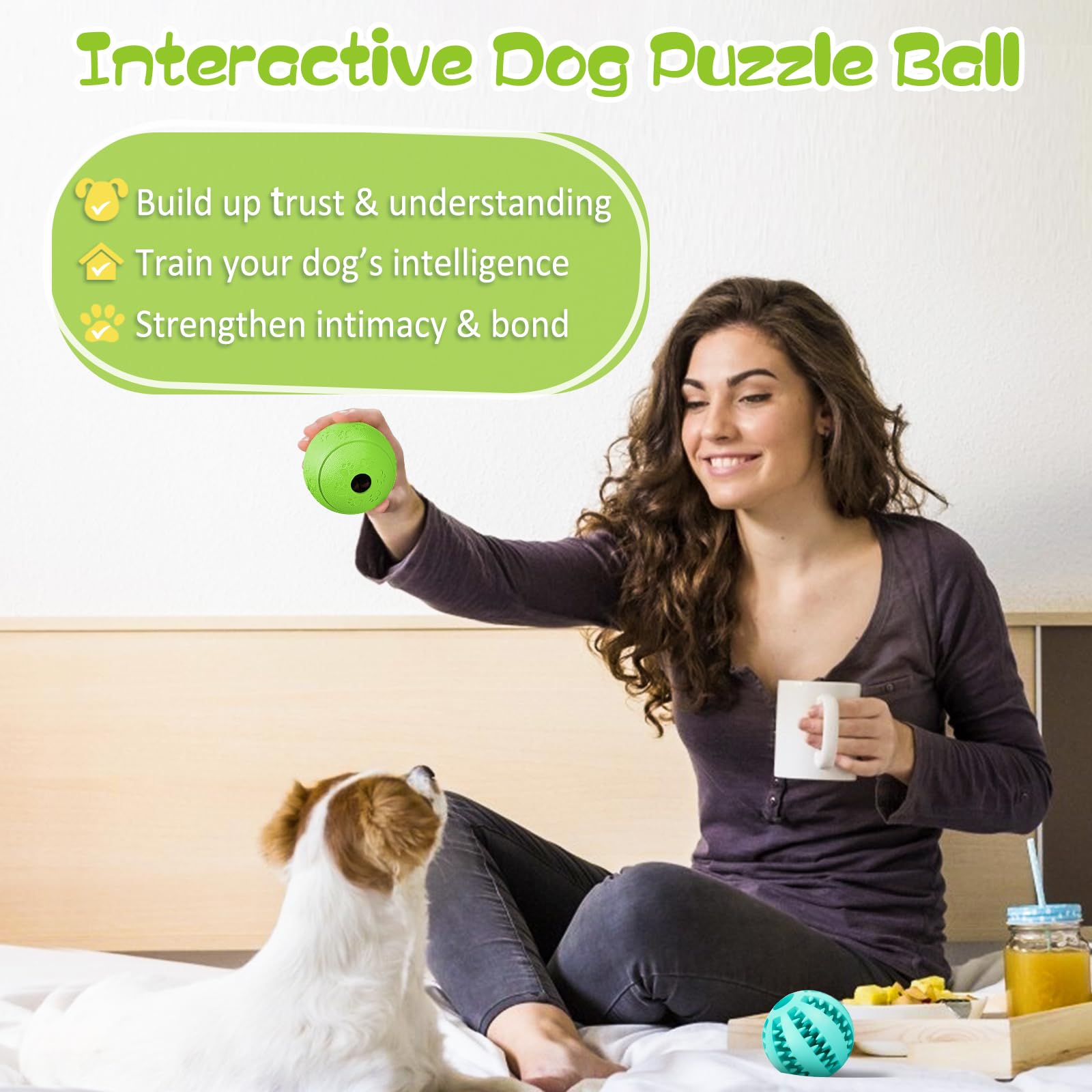 HIPPIH Dog Puzzle Toy 2 Pack - Interactive Treat Dispensing Rubber Toys for Small Dogs - Green & Blue, Model W02-DTB002BG78-001